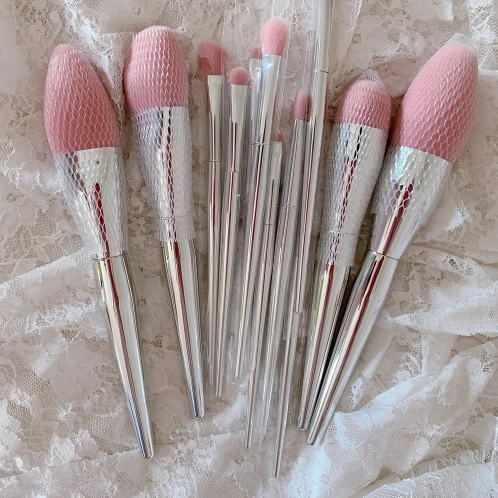 12 Pezzi Set Pennello per ombretto Pennello per Sopracciglia Pennello per Cipria in Polvere Pennello per Trucco Set Completo di Strumenti per