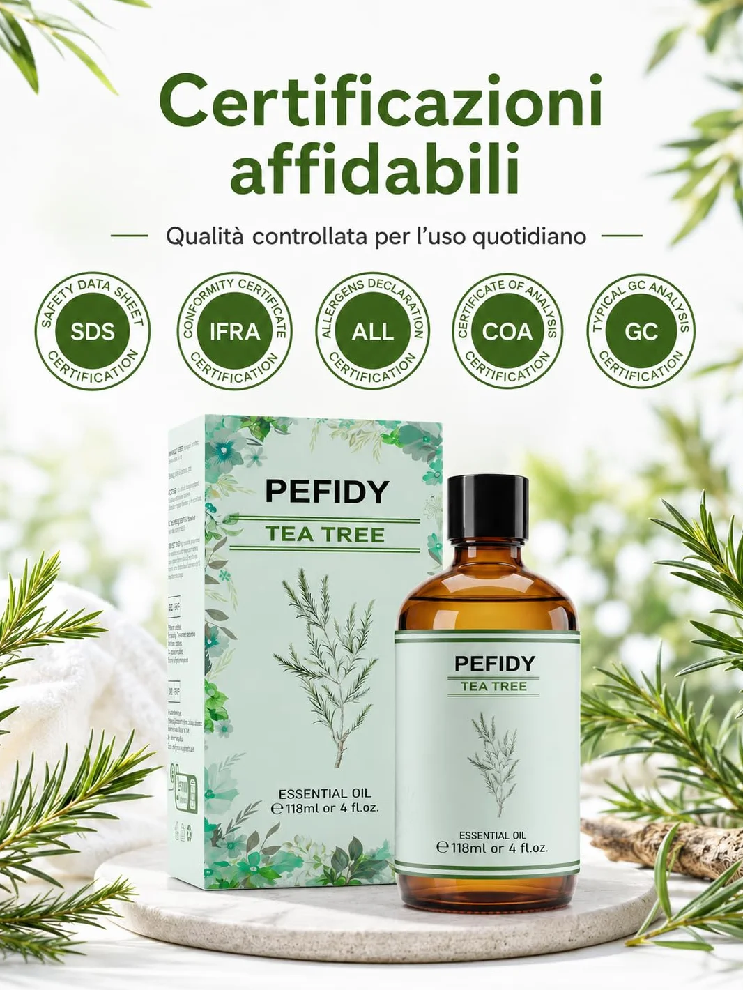 Olio Essenziale di Tea Tree 118ml, Olio di Melaleuca Alternifolia Distillato a Vapore, con Contagocce