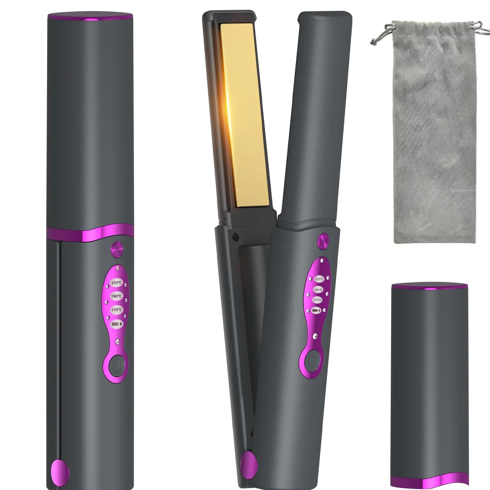 Piastra per Capelli Senza Fili, Piastra e Ferro Arricciacapelli 2 in 1, Ricaricabile USB Portatile 5000mAh, Piastra da Viaggio Temperatura Regolabile 3 Livelli, Riscaldamento Rapido