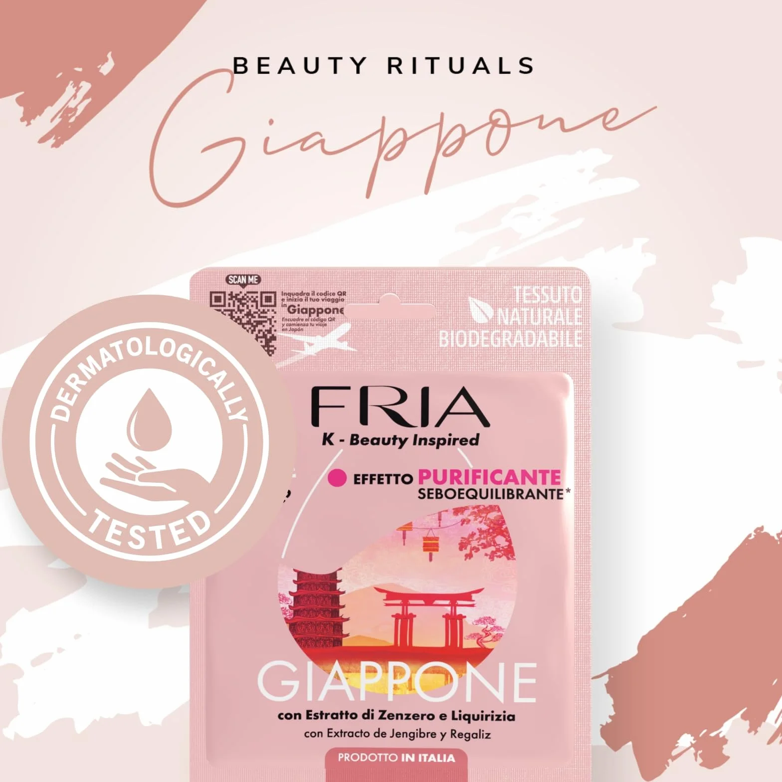 Fria K-Beauty Maschera Viso Giappone con Estratto di Zenzero, Cannella e Pimpinella, Effetto Purificante e Sebo Equilibrante