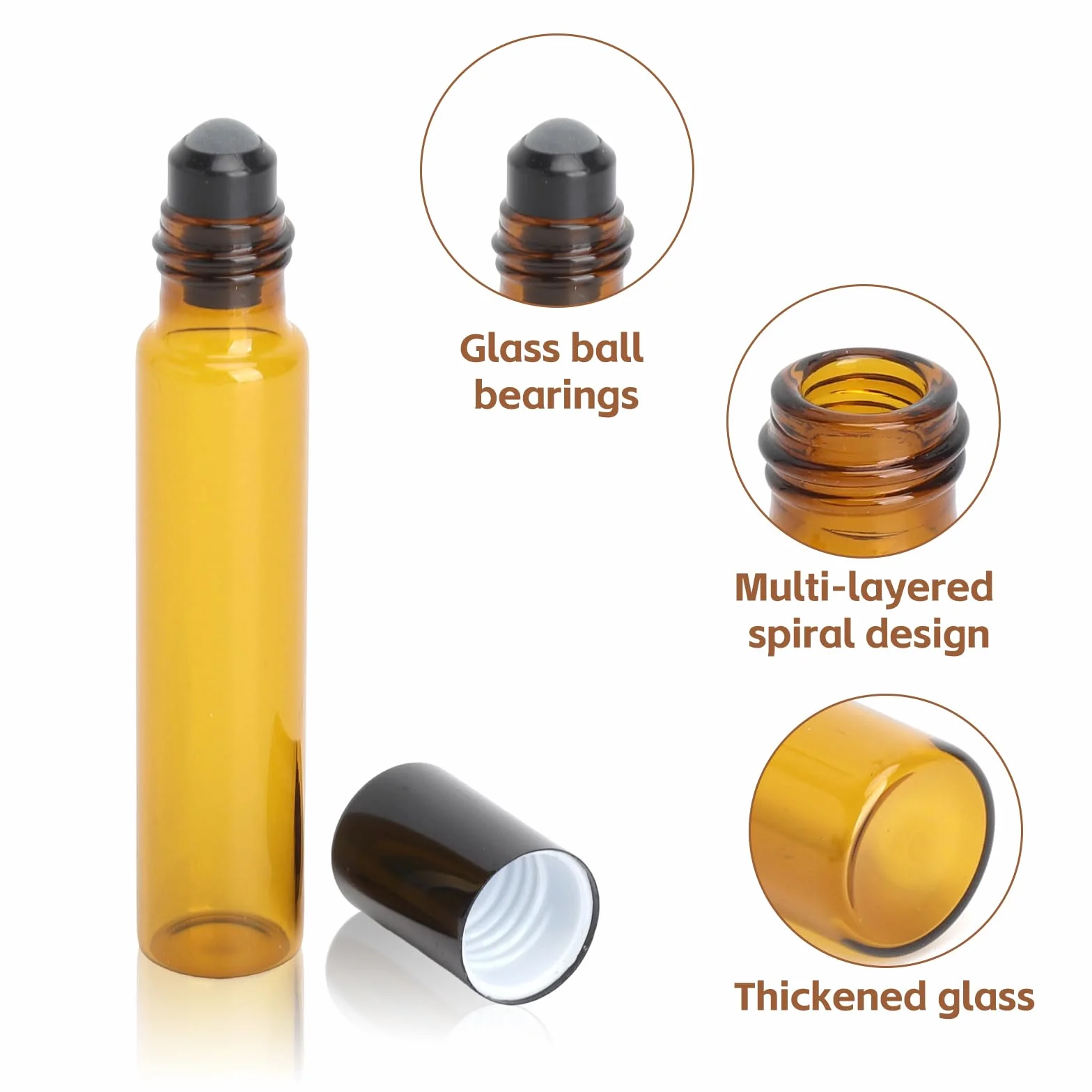 Set Roll On Vuoti 10ml,16 Flaconi in Bottiglie Vetro Ambrato con Tappo in Alluminio Nero + Pipetta Apribottiglie e Etichette Bottigliette Ricaricabili per Oli Essenziali Profumi Cosmetici