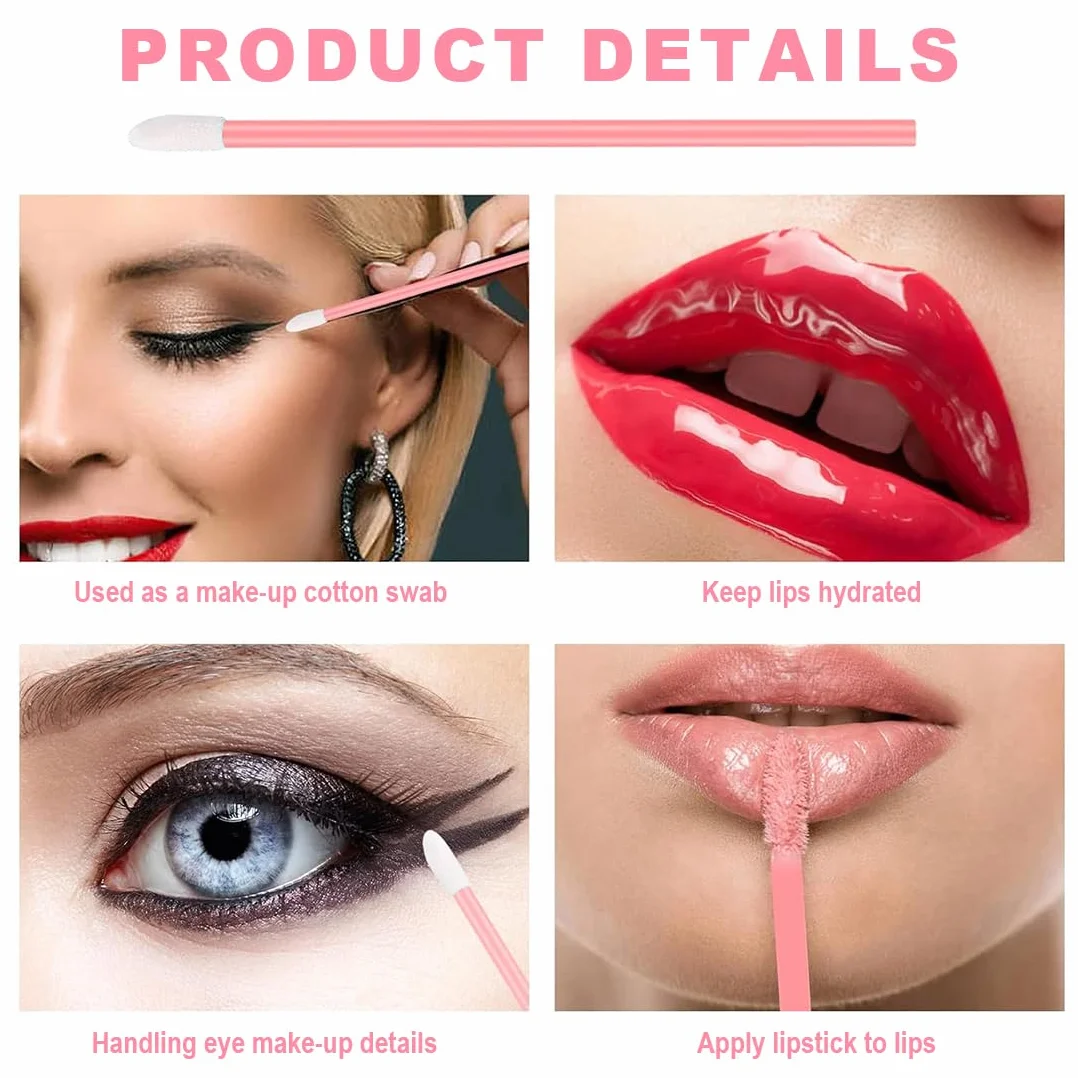 100 Pezzi Pennello Labbra Monouso, Pennello Trucco Rossetto, Pennello Sopracciglia Kit Attrezzi di Bellezza (rosa)