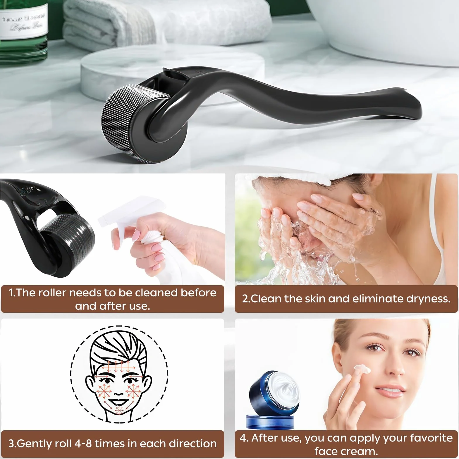 Dermaroller Capelli 540-Aghi Rullo Derma 0,5 mm Nero per Crescita Dei Capelli e Trattamento Perdita Capelli
