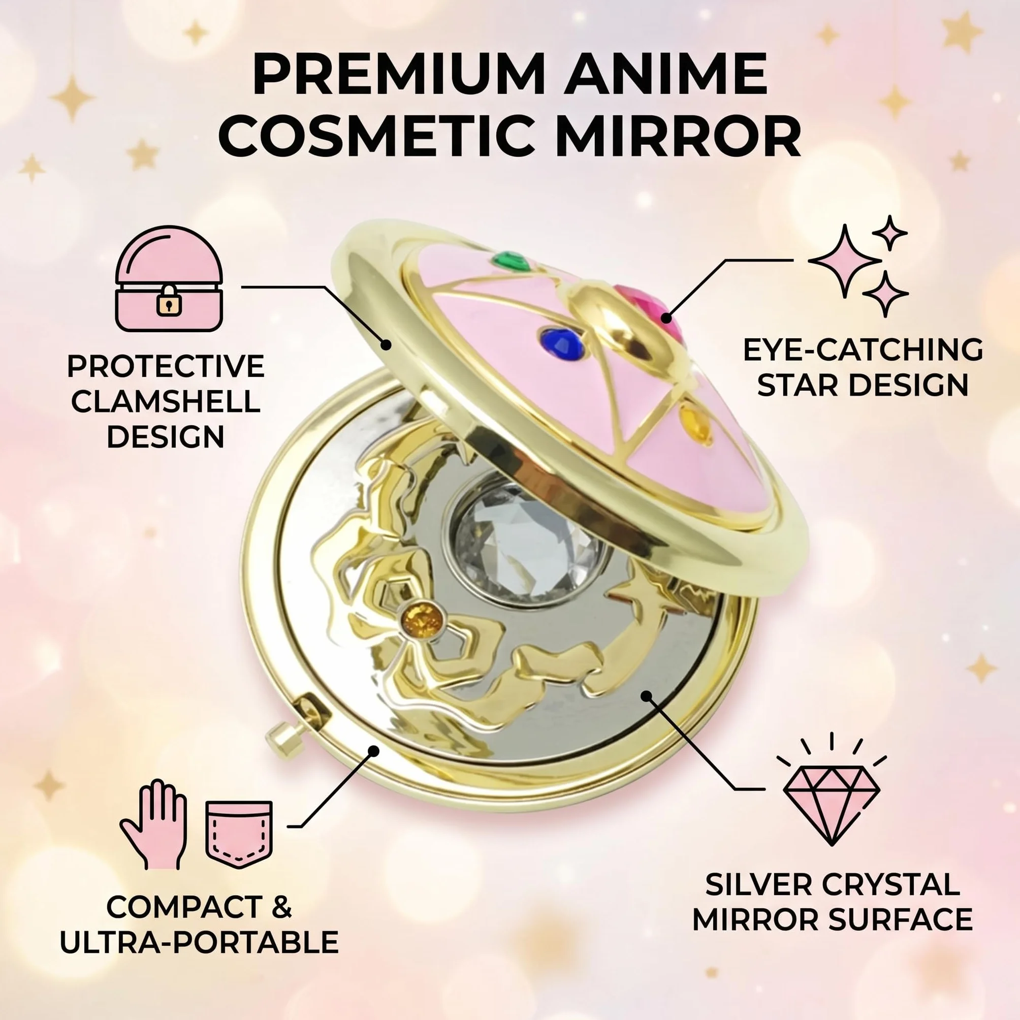 Specchio per Trucco Anime Star Piegato Cosplay Prop Custodia in Metallo