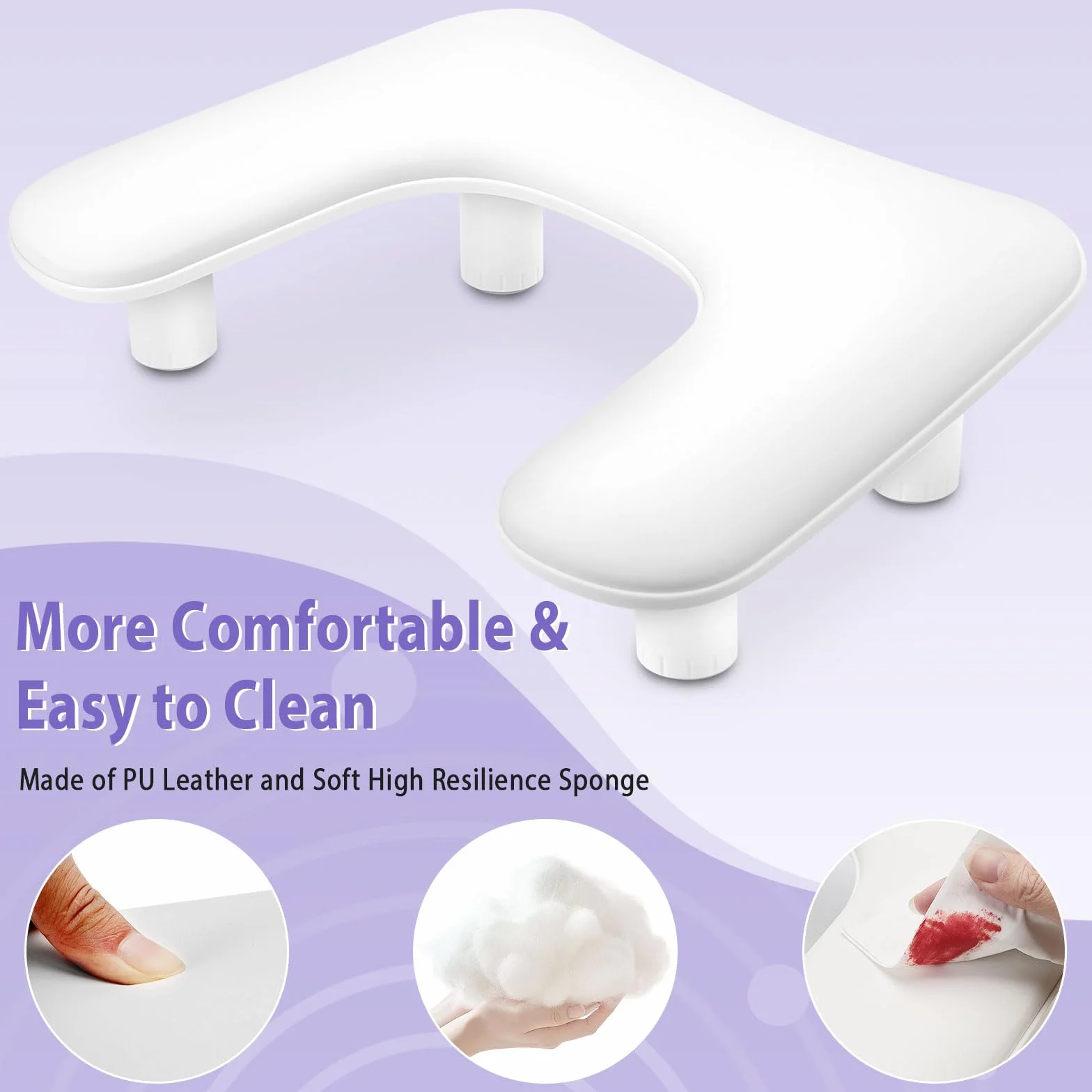 Poggiamano per Unghie, Appoggia Mani per Unghie in Pelle PU e Spugna Morbida, Forma U, con Supporto Regolabile in Altezza, Kit per Nail Art e Lampade per Unghie, Bianco