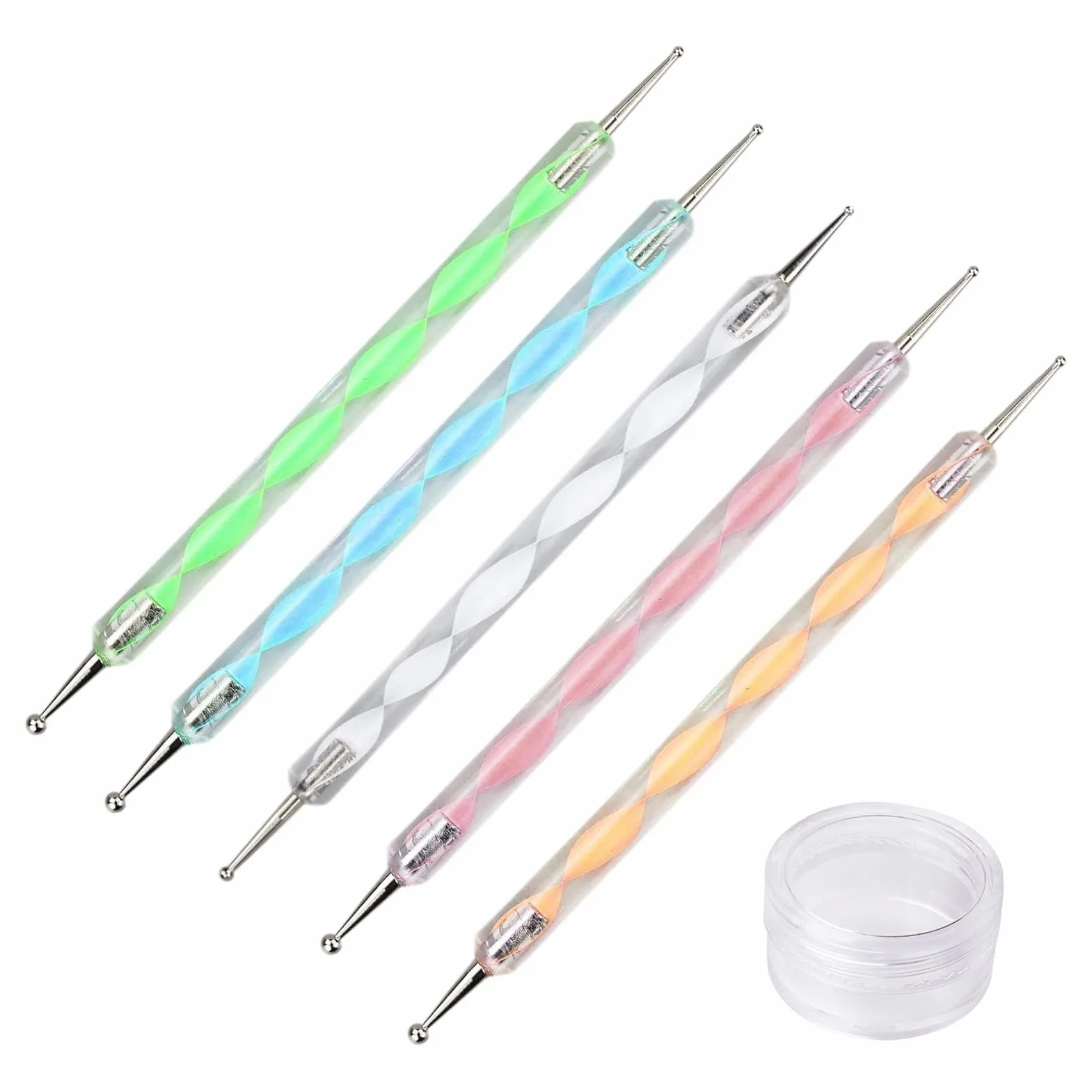 5 pezzi Dotting Pen, Pennelli Nail Art, nail art pens, doppia punta, con 1 pezzo di 5 g piccolo flacone rotondo, per nail art, fai da te, nail design, salone di bellezza, salone di manicure