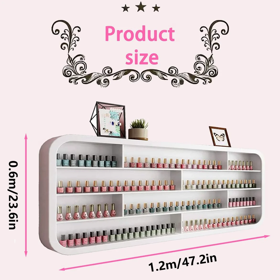 Organizzatore Multifunzionale per Smalti, Espositore in Legno per Oli Essenziali, Mensola da Parete per Saloni di Bellezza E per La Casa, Design A più Livelli E con Scomparti,1.2m