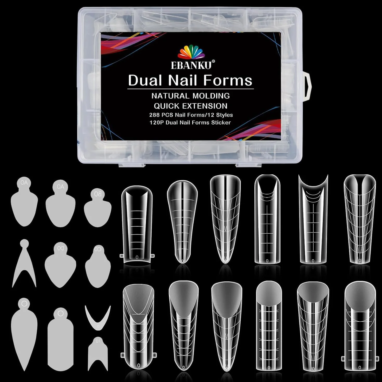 EBANKU Faux Ongles Capsule Ongles Acrylique,120PCS Unghie copertura completa per Unghie in Acrilico Strumenti per Unghie Forme, con 120 Film per Unghie French Manicure(12 stili)
