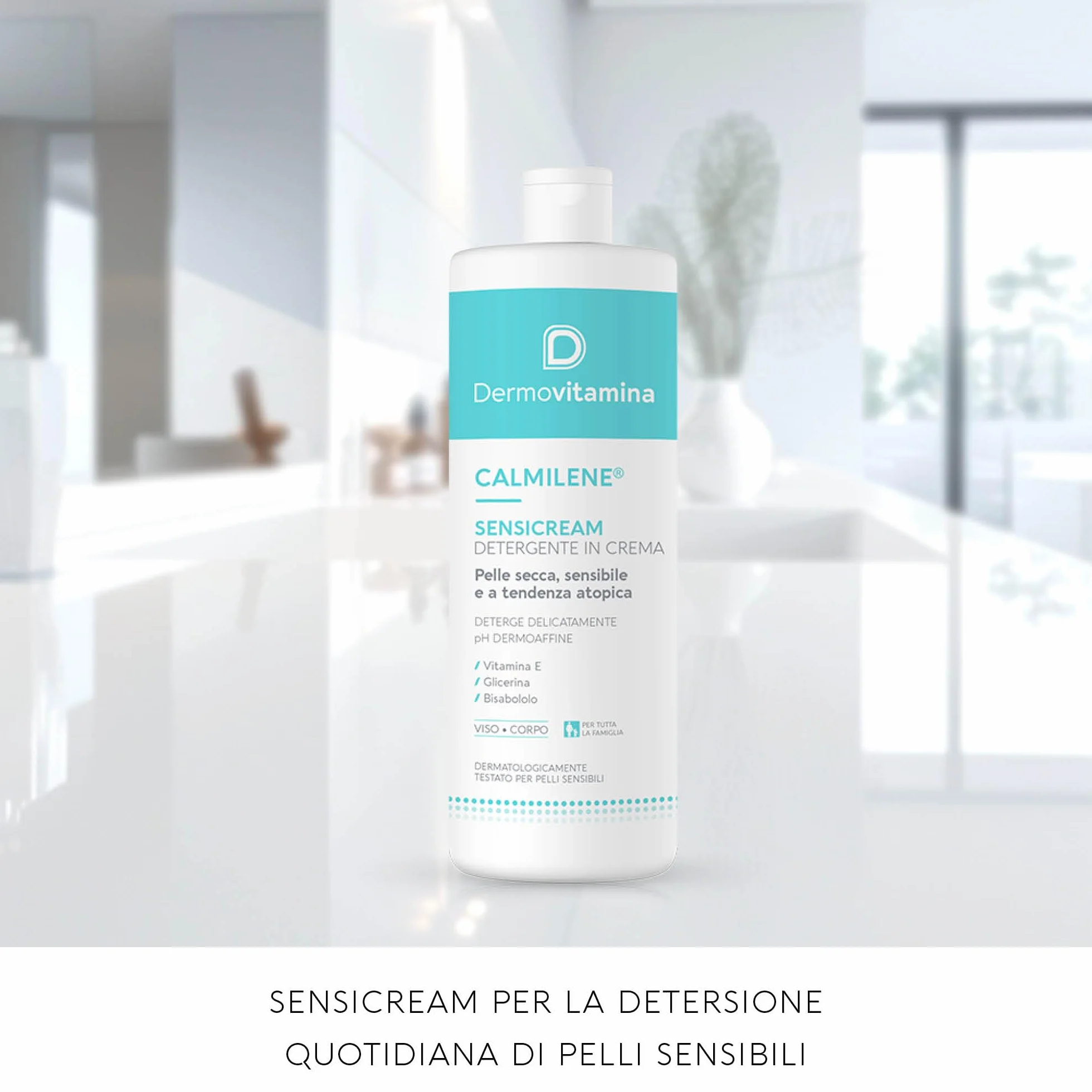 Dermovitamina Calmilene Sensicream Detergente 500 ml - Detergente Viso - Crema Idratante Viso e Corpo - Per pelle sensibili e dermatiti - Con Vitamina E e Calmilene - Senza Sapone