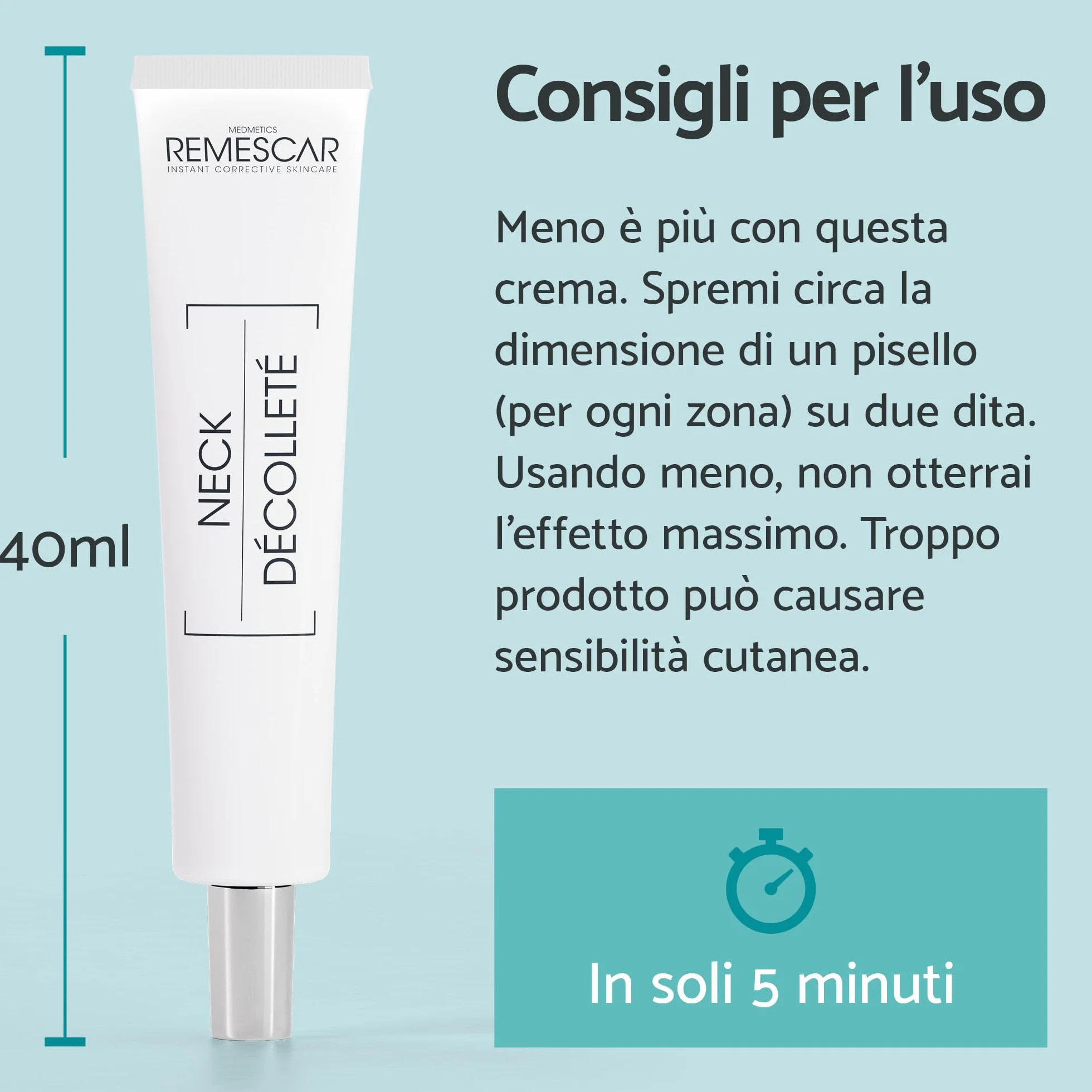 Remescar Crema Collo e Décolleté 40ml – Lifting Istantaneo per Pelle Rassodata – Riduce Rughe e Flaccidità in 5 Minuti – Crema Antirughe Levigante