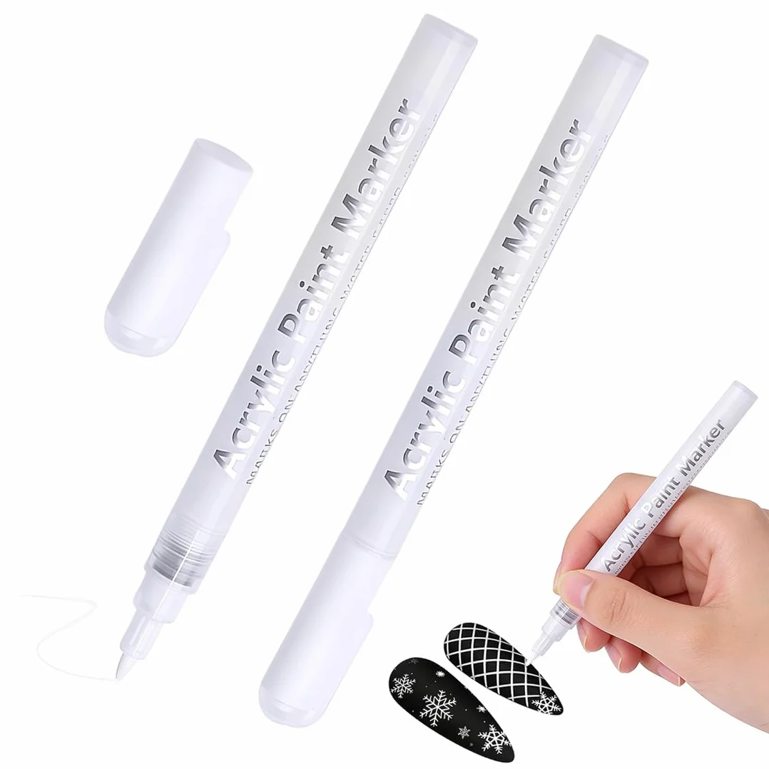 2 Pezzi French Nails - Penna Bianca Per Unghie Creativa, Set Di Unghie In Gel E Manicure, Penna Francese Di Precisione Per Nail Art