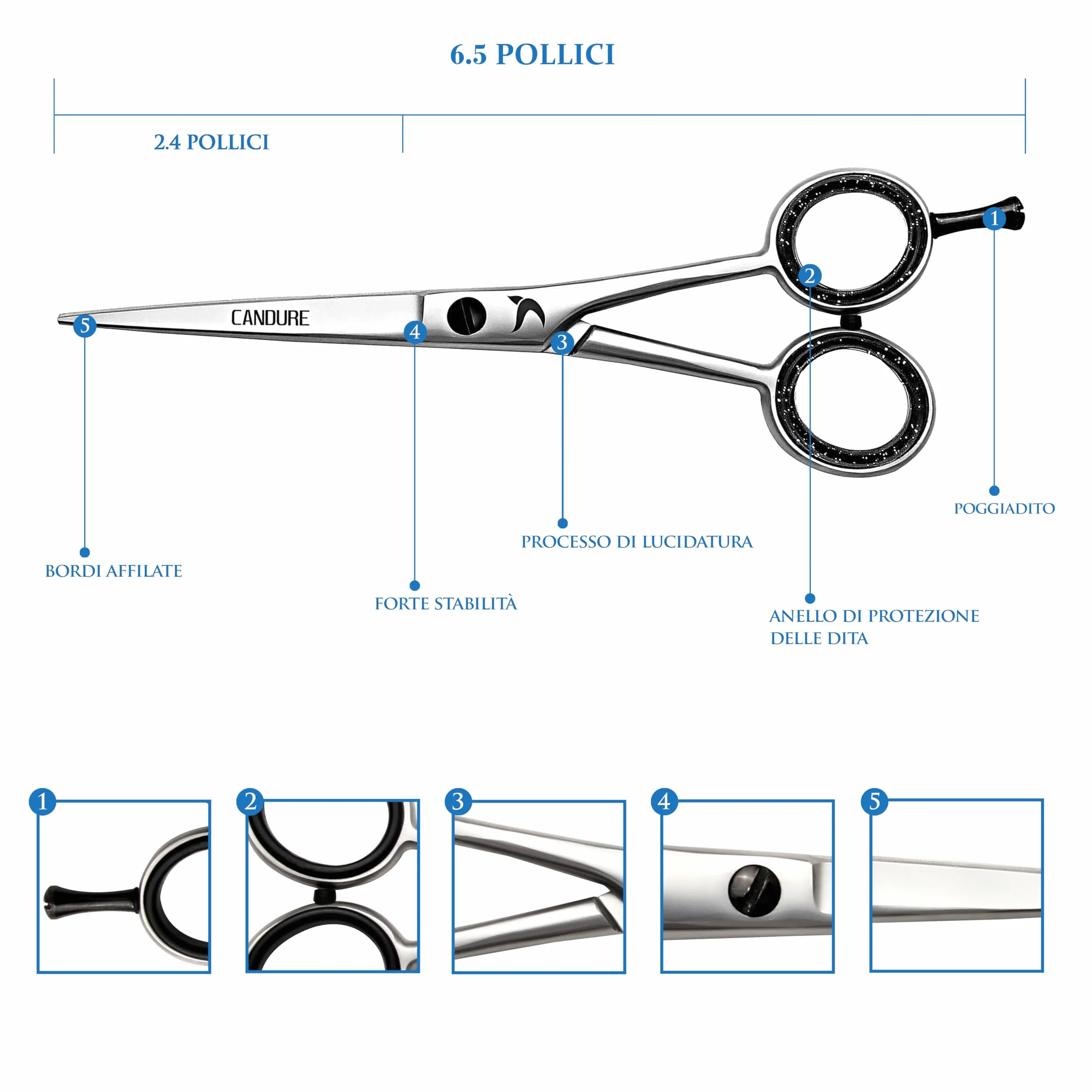 Forbici Parrucchiere Professionali 6.5" Acciaio Inossidabile per Taglio Capelli Barbiere Argento