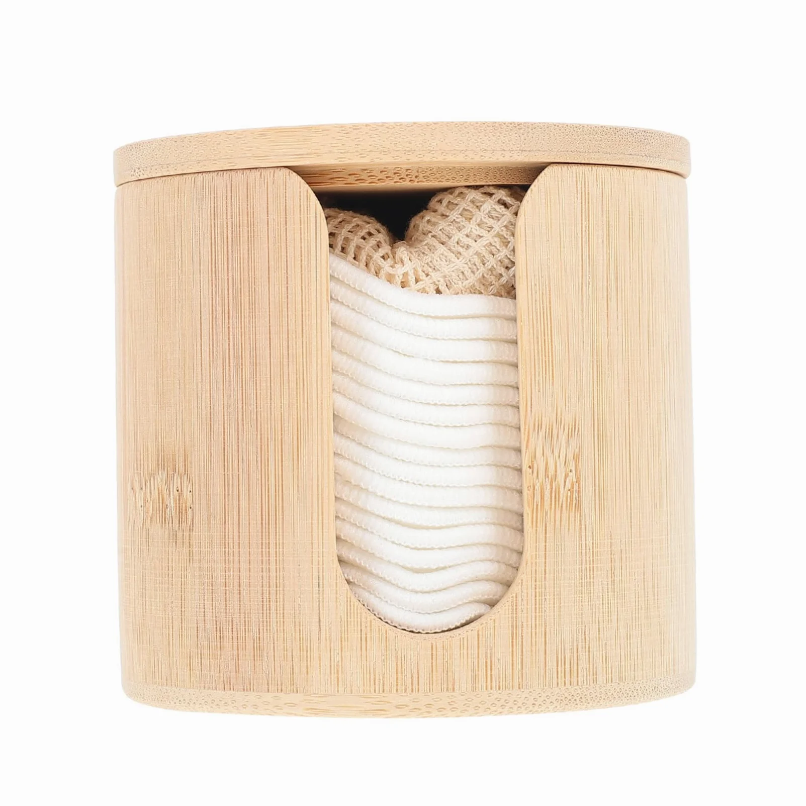 Dischetti Struccanti Riutilizzabili Set in Bamboo per Viso | Tonalità Kaki, Forma Arrotondata, Uso Semplice a Casa o Salone, Presa Naturale e Confortevole del Make-up