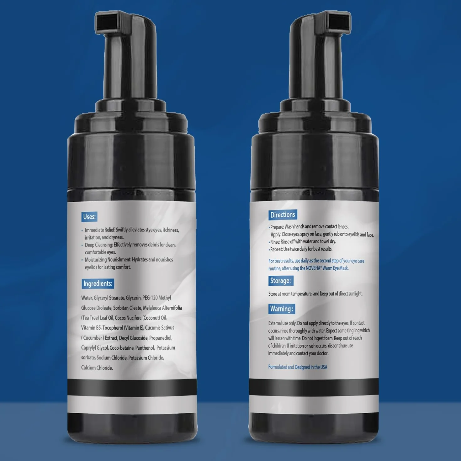 NOVEHA XStye - Detergente schiumogeno per palpebre, formula con olio di tea tree, lavaggio quotidiano per palpebre e ciglia per occhi di porcile, ciglia e secchezza della pelle (100 ml) - 100 ml