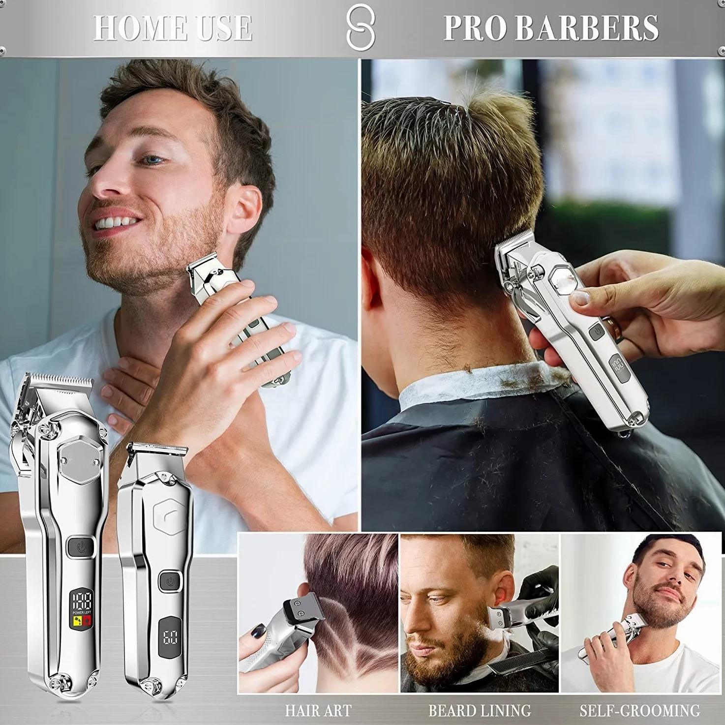 Tagliacapelli da uomo, kit combinato regolabile professionale per barbiere, tagliacapelli elettrico ricaricabile