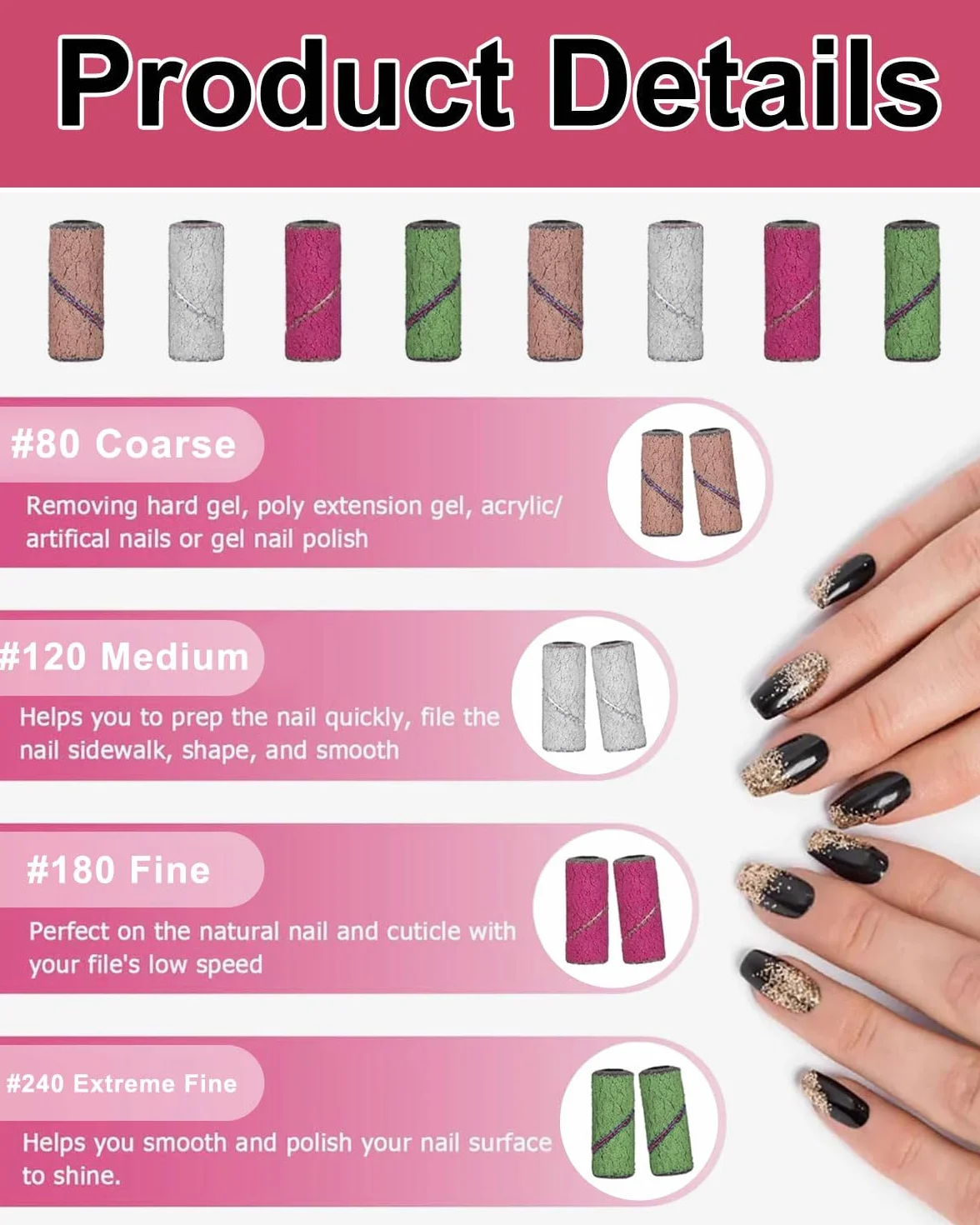 60 Pcs Fresa per Unghie Professionale Granulometria 80/120/180/240 Accessori Manicure Pedicure