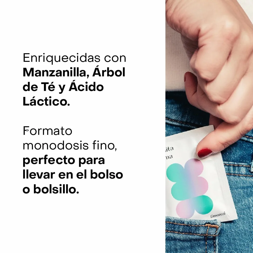 Salviette intime monodose per l'igiene personale, pulizia delicata e fresca, senza risciacquo, con estratto di camomilla e olio di tea tree, senza parabeni, 50 pezzi