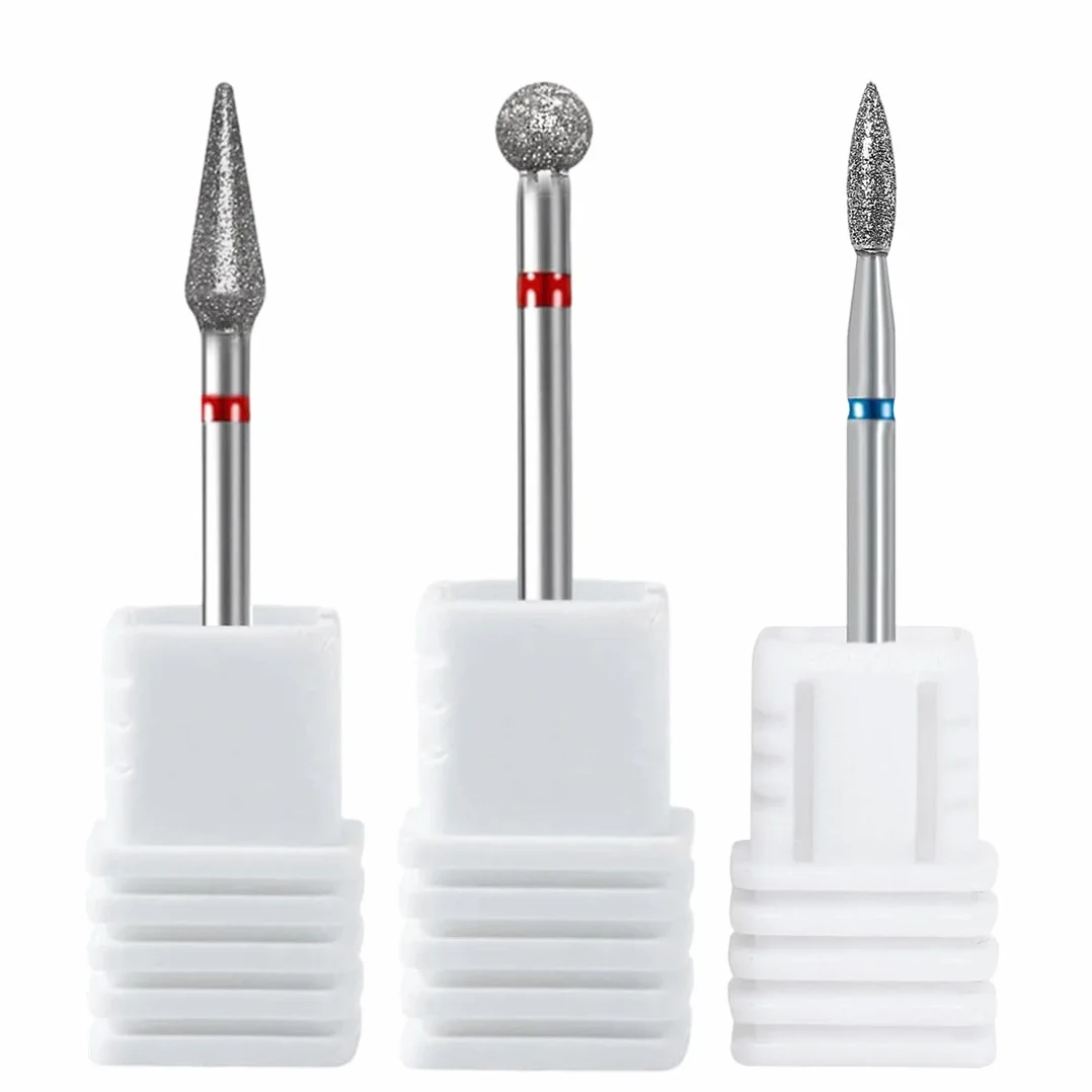 3 PCS Frese per Unghie in Diamante Set Completo per Preparazione Unghie per Saloni di Bellezza Rimozione Cuticole con Teste Sferiche e a Fiamma (3 Modelli)