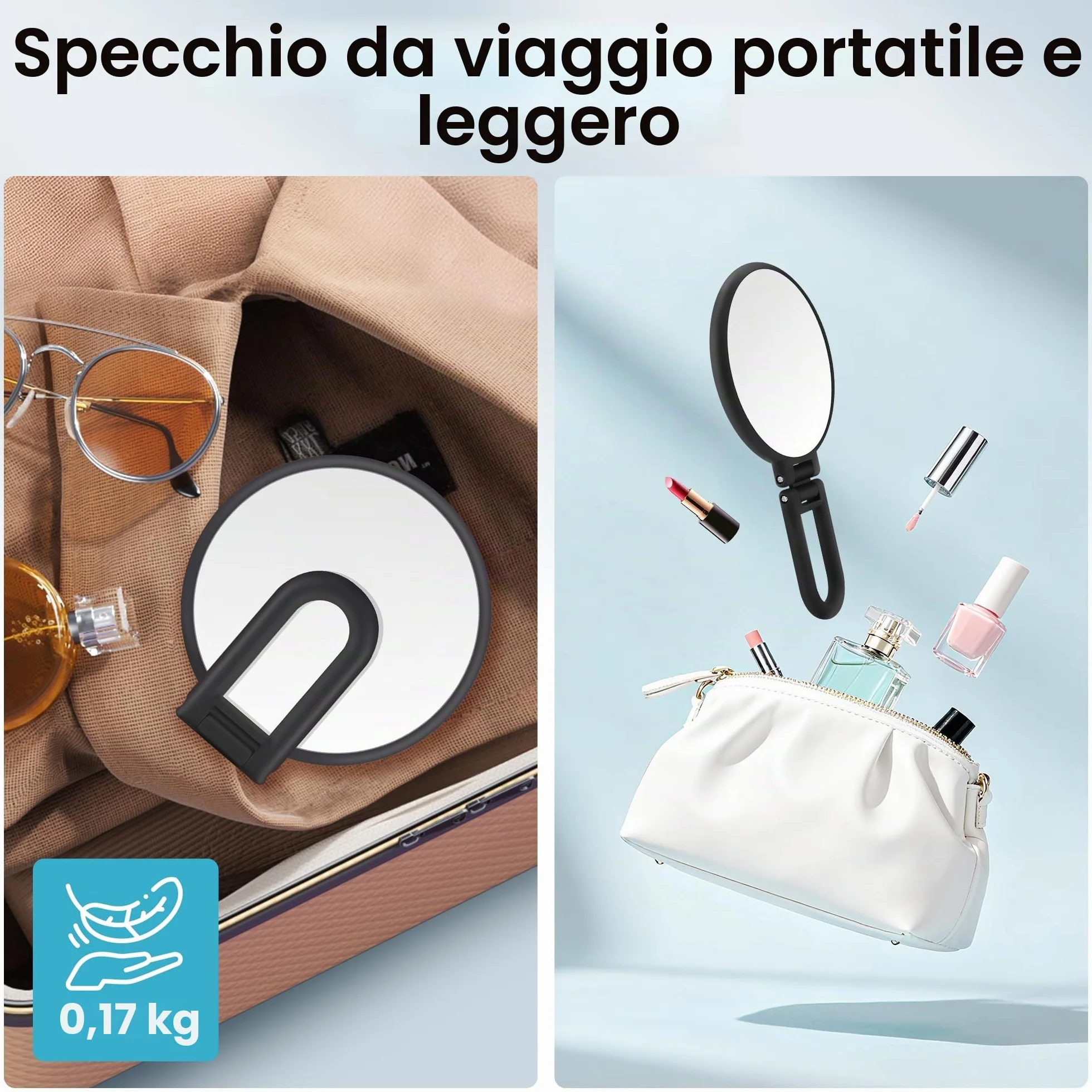 MIYADIVA Specchio con Ingrandimento 40X, Specchietto per Trucco Doppia Faccia, Portatile Pieghevole Nero