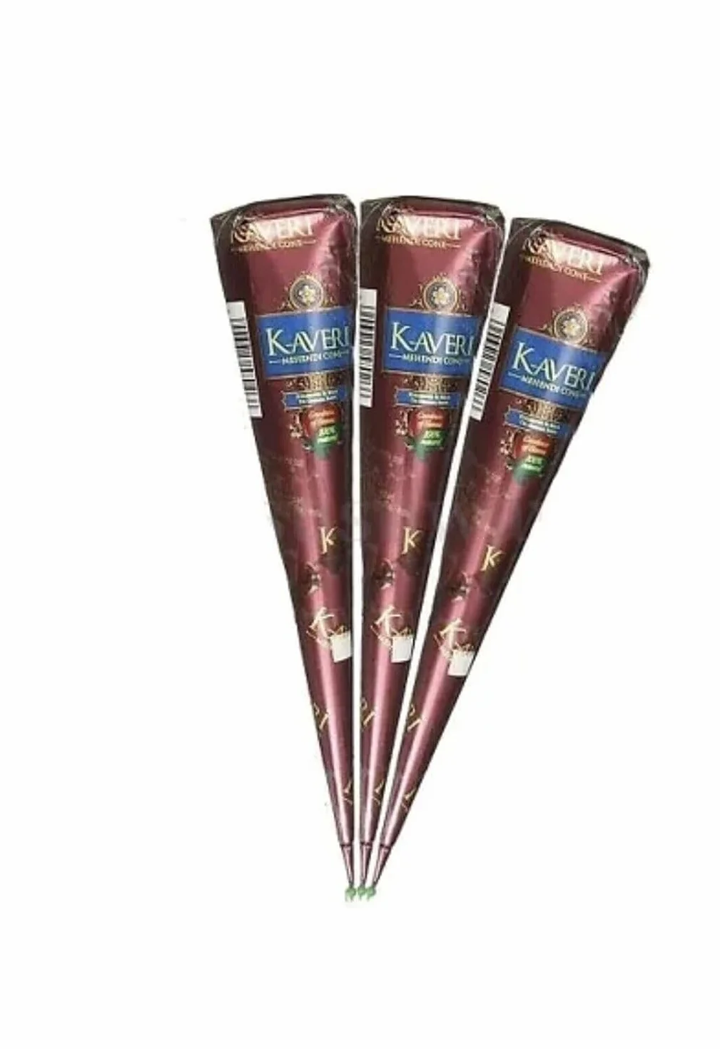 Kaveri Cono Naturale 3 x 25g - Senza PPD & Sostanze Chimiche Lunga Durata | Dermatologicamente Testato Per Decorazioni Creative Facile da Applicare mit Kajal Adesivo