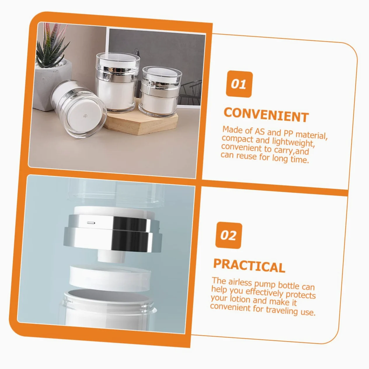 Barattolo Pompa Airless 30Ml Set 4 Contenitori Cosmetici Ricaricabili per Lozioni e Creme per Viaggi e