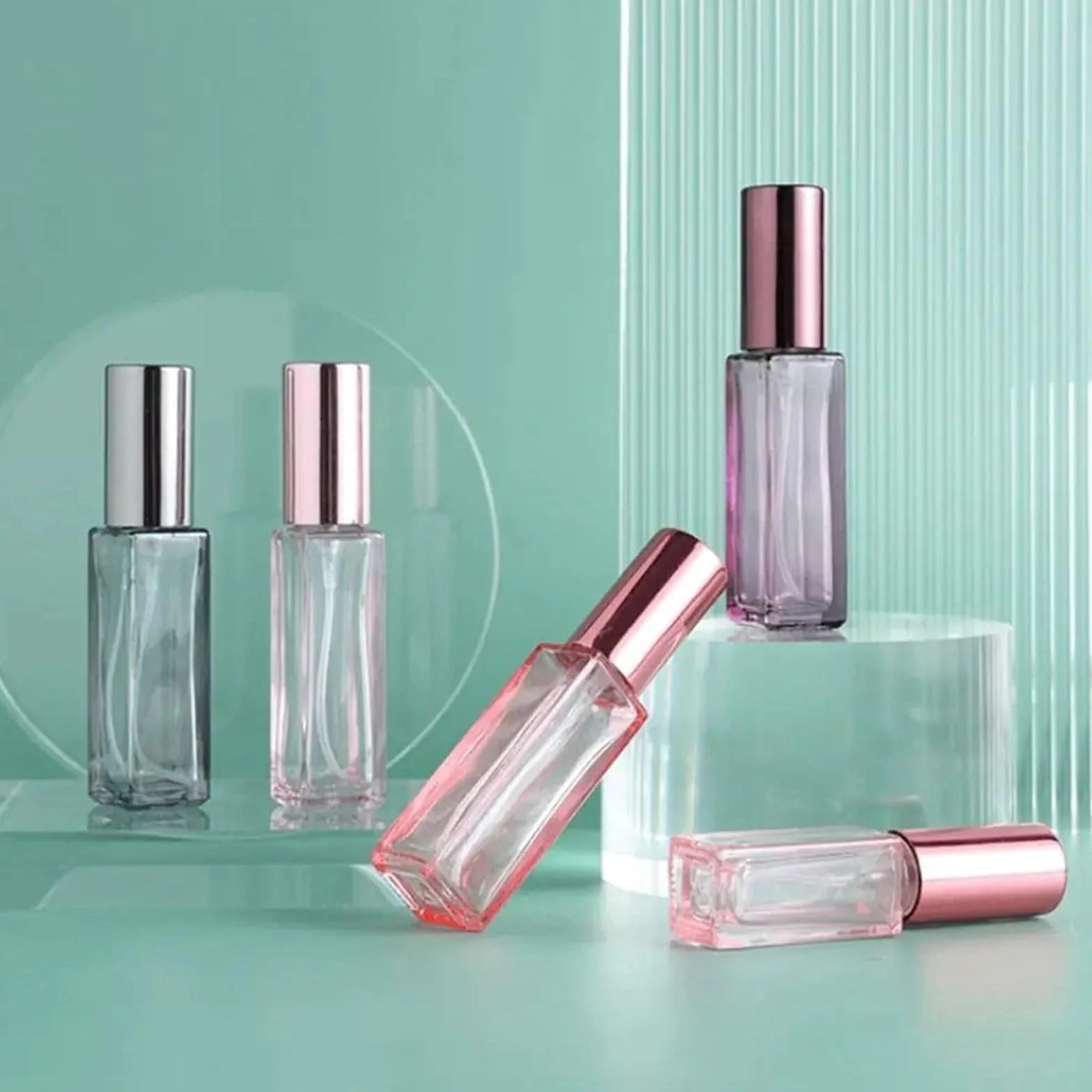 Porta profumo da viaggio 3 pezzi flacone spray quadrato colorato portatile 10 ml 20 di profumo in vetro a nebbia fine mini flaconi campione trasparente da viaggio(Dark pink-5ml)