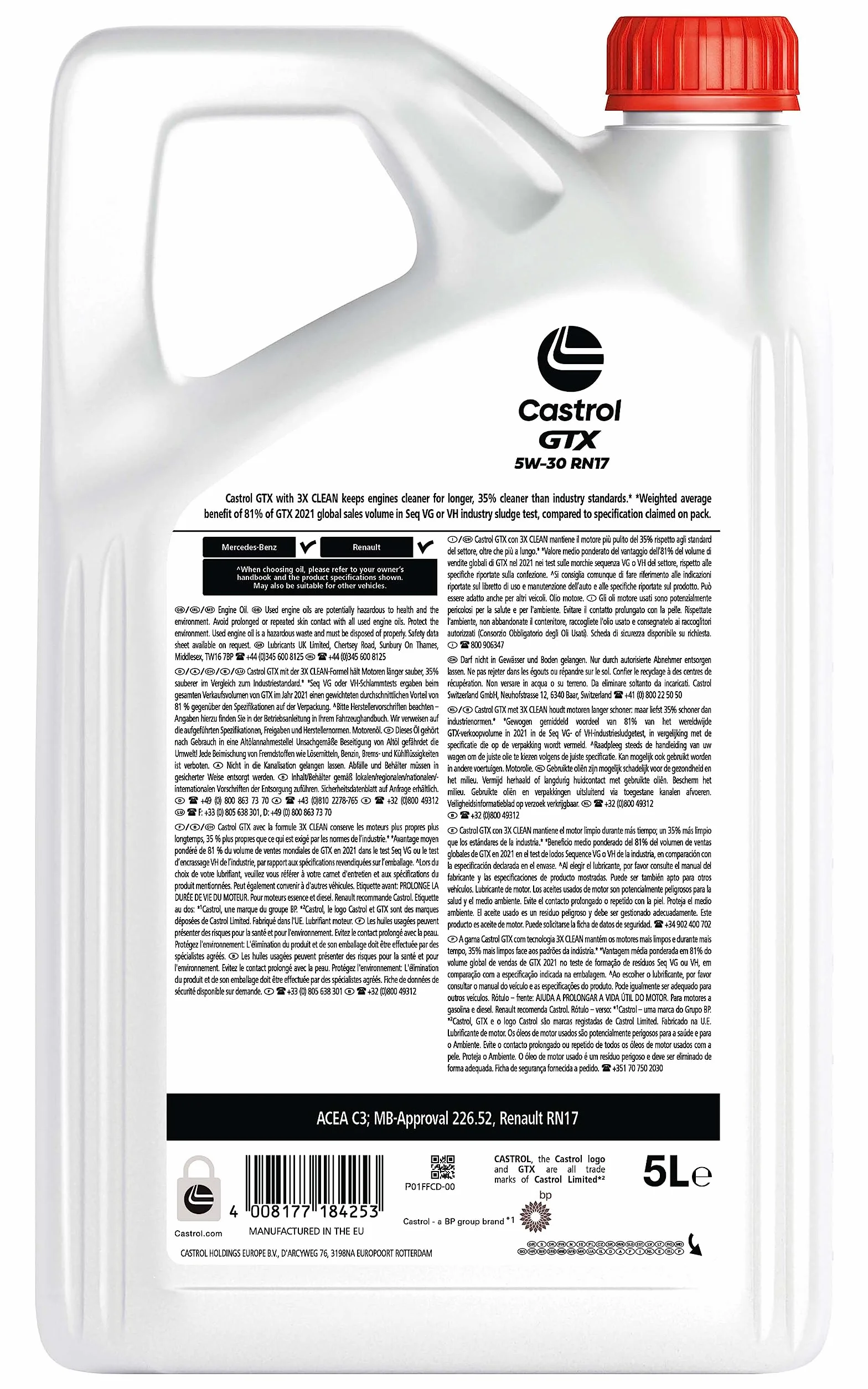 Castrol GTX 5W-30 RN17 Olio Motore 5L