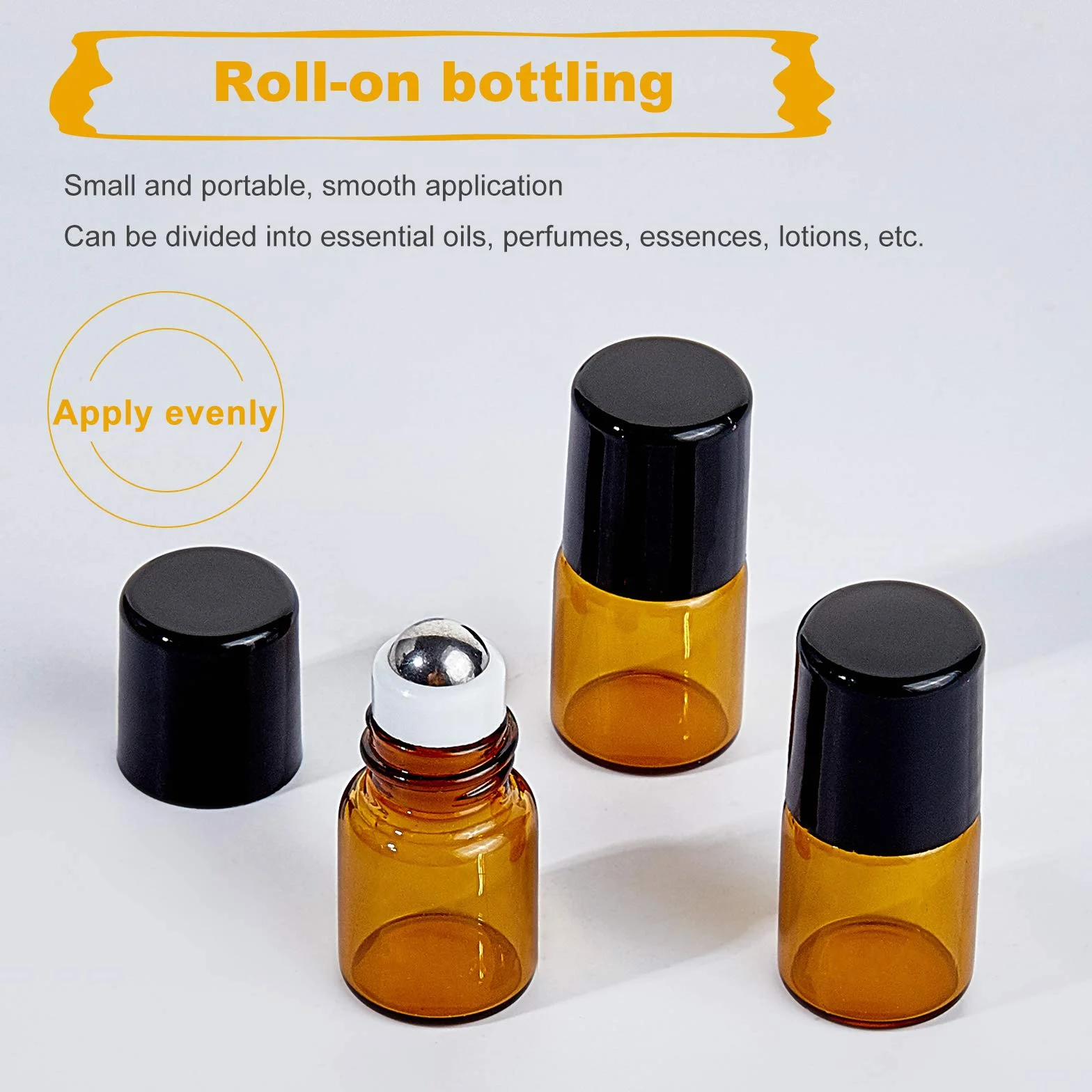BENECREAT 30 Pack 2ml Flacone con Rullo in Vetro Ambrato con Tappo Nero con 4PCS tramogge, 1PCS Apriscatole, 10PCS 3ml Contagocce 1 Foglio Adesivo per Profumo per Aromaterapia