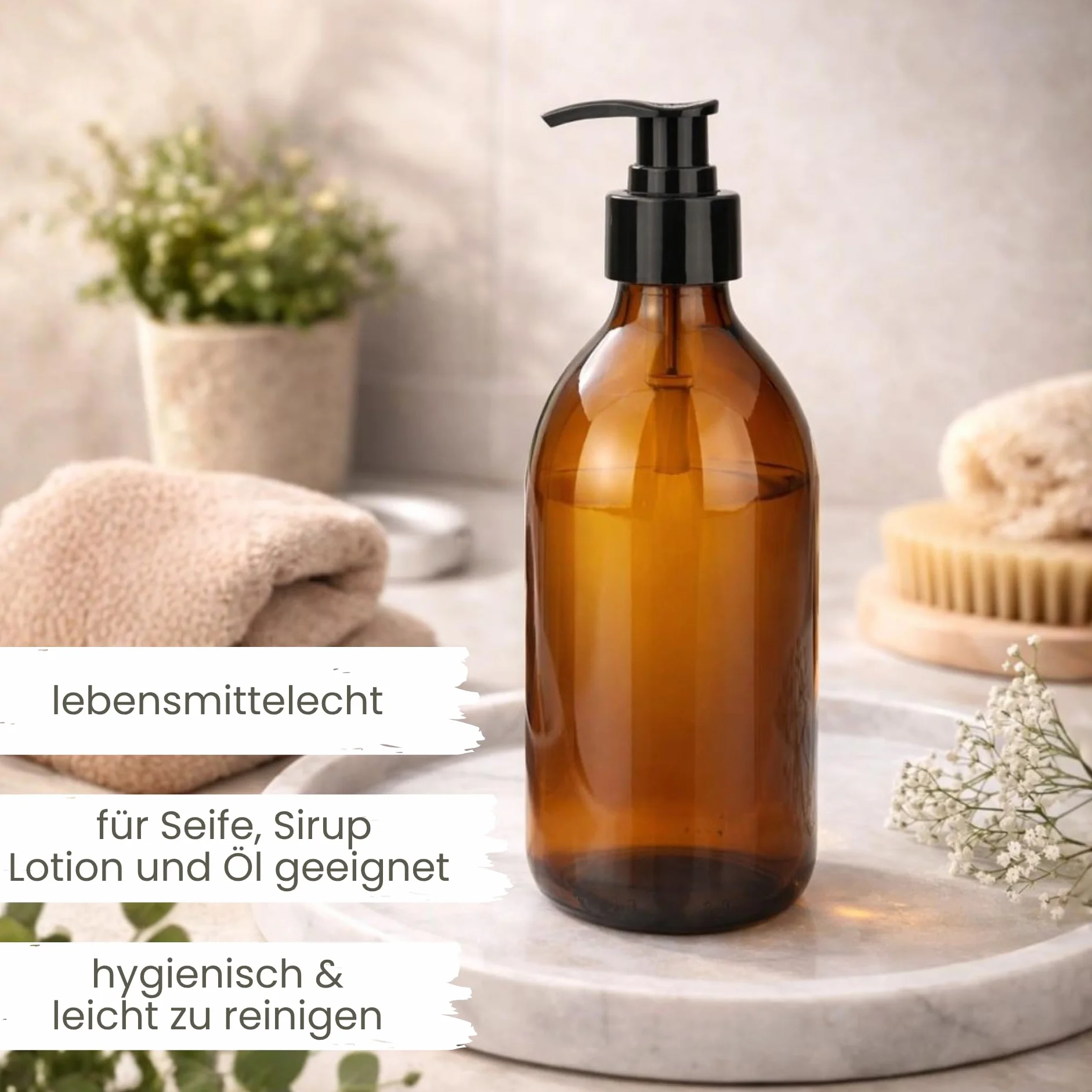 mikken Set di 2 distributori di sapone in vetro marrone 250 ml – dispenser di lozioni ricaricabili e bottiglie di pompa, senza BPA, per sapone, disinfettante, detersivo, detersivo, shampoo con imbuto