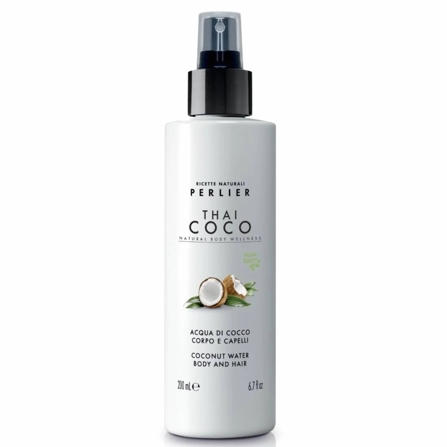 Perlier, Acqua Corpo e Capelli Thai Coco, Idrata e Profuma con la Freschezza dell’Acqua di Cocco, Senza Alcool e Ideale Anche al Sole, un sogno Tropicale per Pelle e Capelli, 200 ml