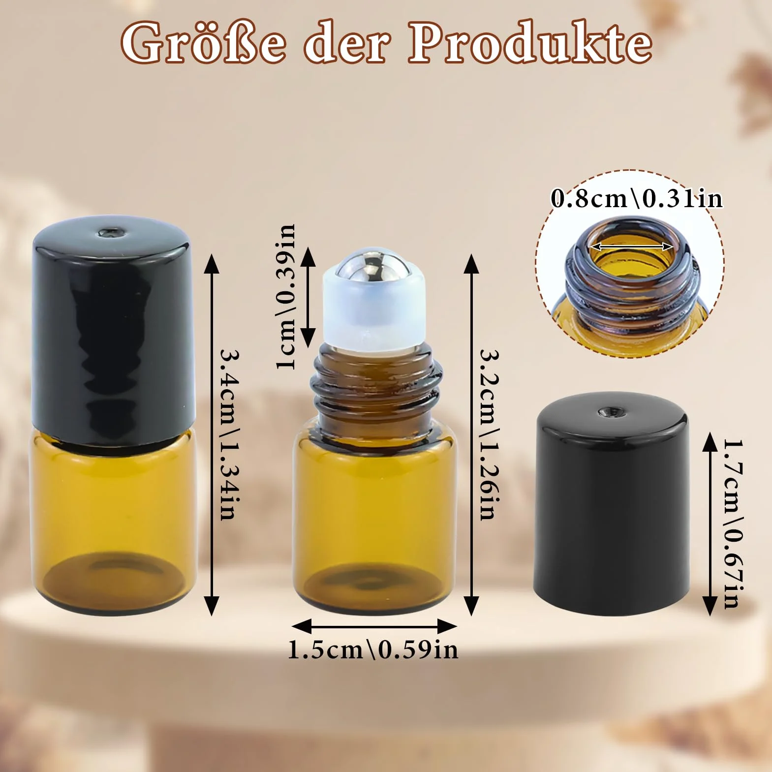 52 pezzi Mini bottiglie Rulli Marrone Vetro, 2ml Rotolo Bottiglie Vetro con palle Rulli in acciaio inossidabile, Bottiglia Rulli Ambra,2ml Roll on Vuoto, per oli, miscele