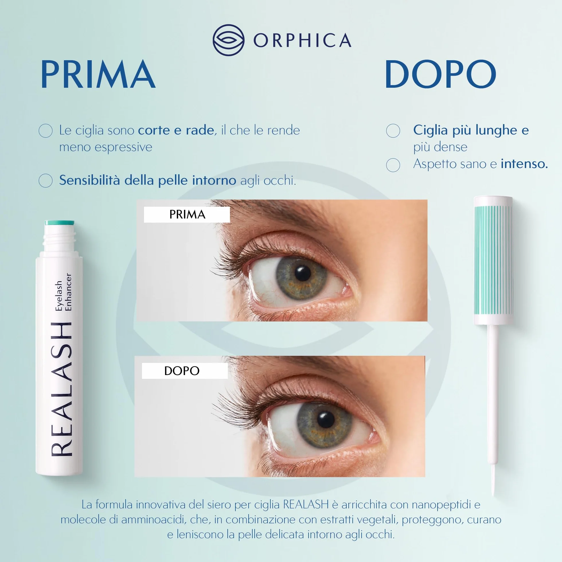 ORPHICA Realash Siero Ciglia Allungante 3 ml – Lash Serum Booster per Crescita Intensiva