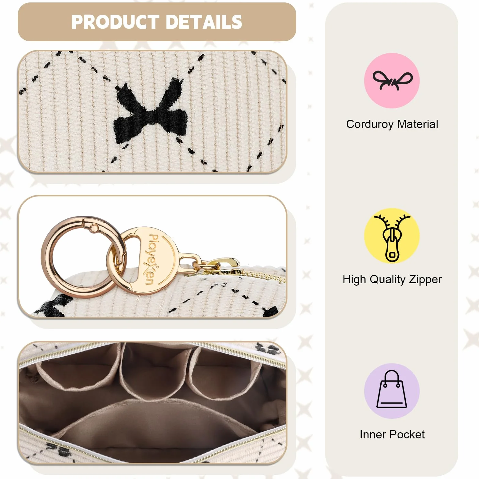 16*5*11cm Grande Pochette Donna Trucchi Piccolo Beauty Case da Viaggio per Cosmetici Organizer Trousse da Borsetta Ragazza in Velluto a Coste per Truccho Accessori Amica Compleanno(Beige-farfalla)