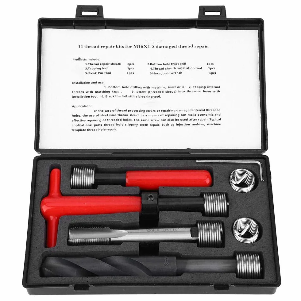 Set di riparazione filettatura M16 x 1,5 in acciaio INOX 11 pezzi