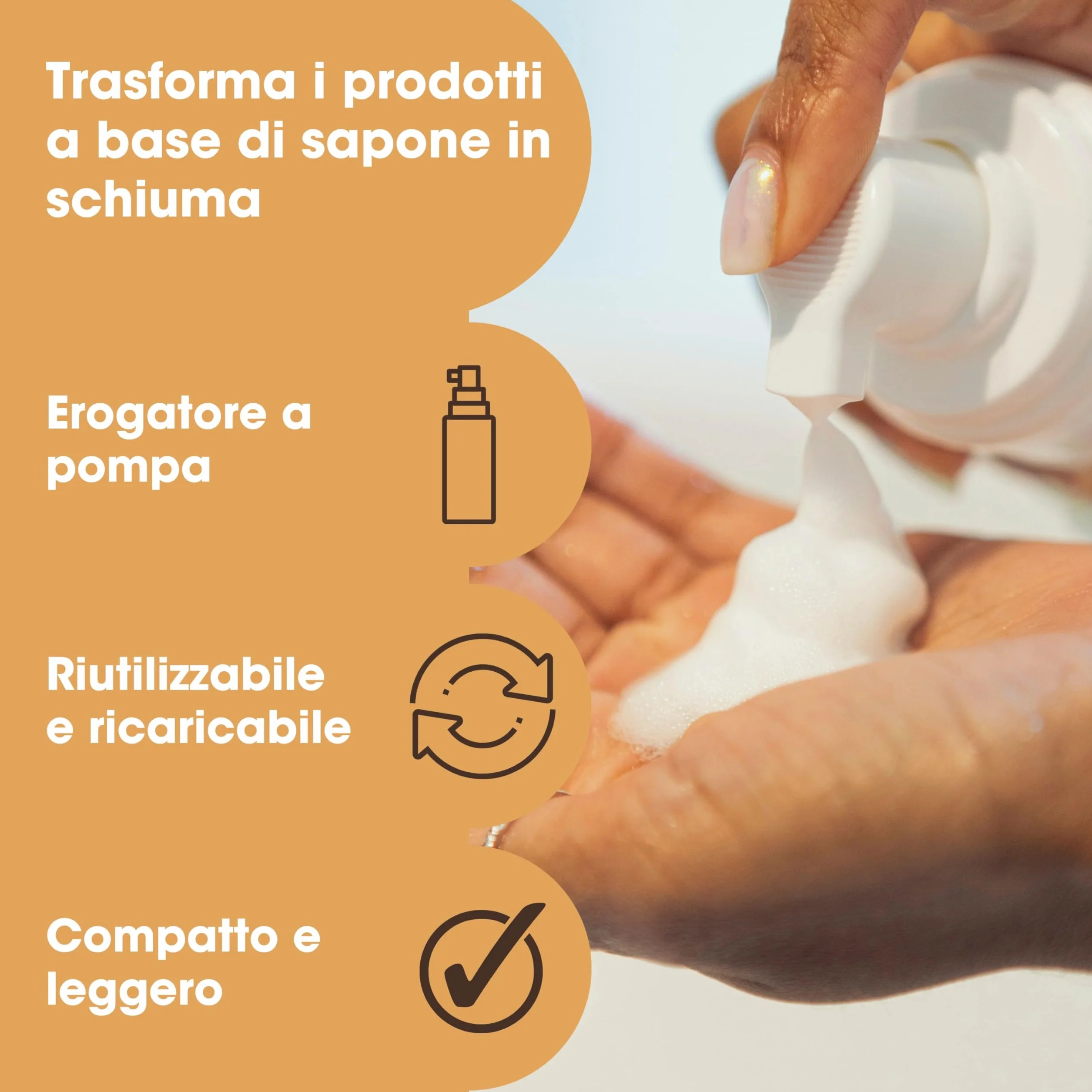 Bottiglia di schiuma da 150 ml – Dispenser a pompa per detergenti/sapone/shampoo – crea schiuma per una facile pulizia (1)