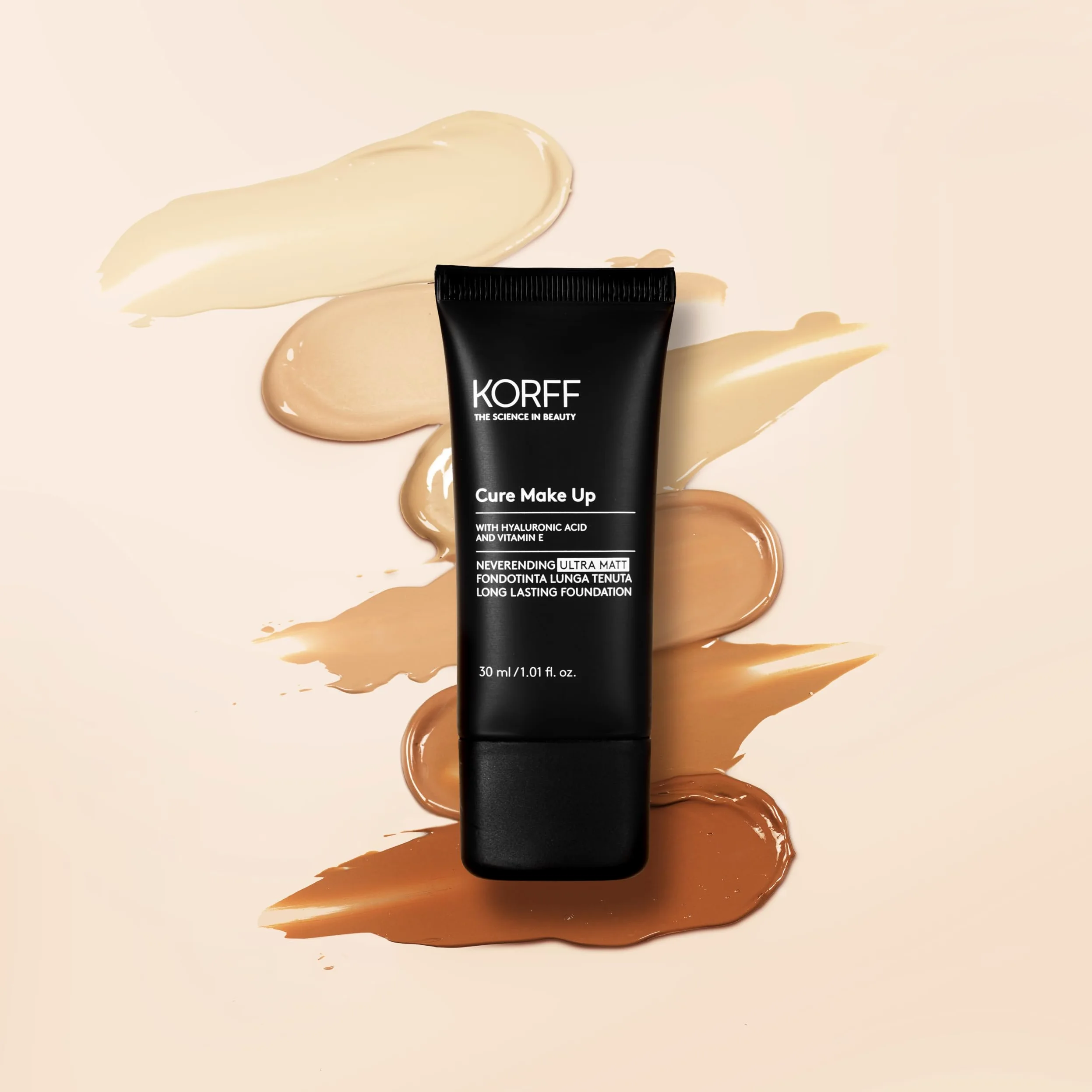 Korff Neverending Ultra Matt Fondotinta Lunga Tenuta fino a 8 ore, Effetto Matt, con Acido Ialuronico, Vitamina E, Amande, SPF30, 30 ml