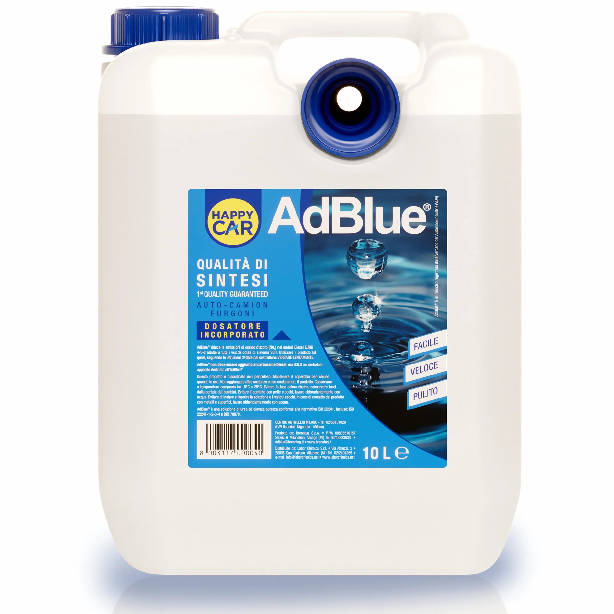 HappyCar AdBlue 10L Liquido per Gas di Scarico per Motori Diesel ISO 22241 con Dosatore