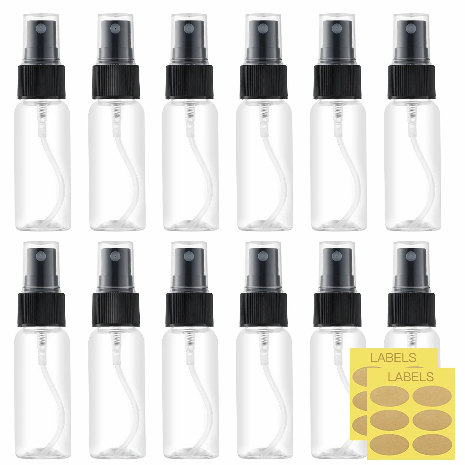 Toureal 30ML Flacone Spray Vuoto da Viaggio (12 Pezz) Plastica Bottiglia Atomizzatore, Boccette Contenitori per Liquidi (Trasparente)