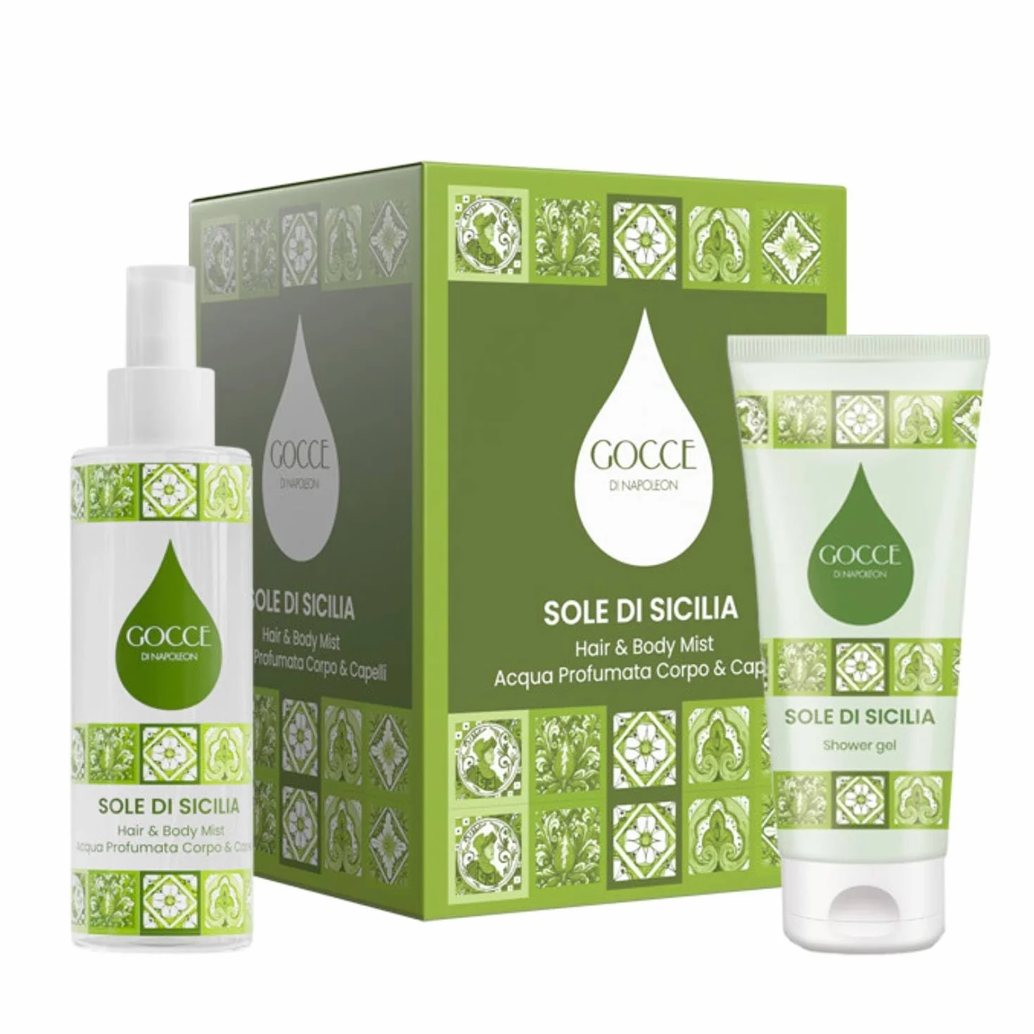 Gocce Di Napoleon Sole Di Sicilia Confezione Regalo Donna Acqua Profumata Corpo e Capelli 200 Ml e Gel Doccia 150 Ml