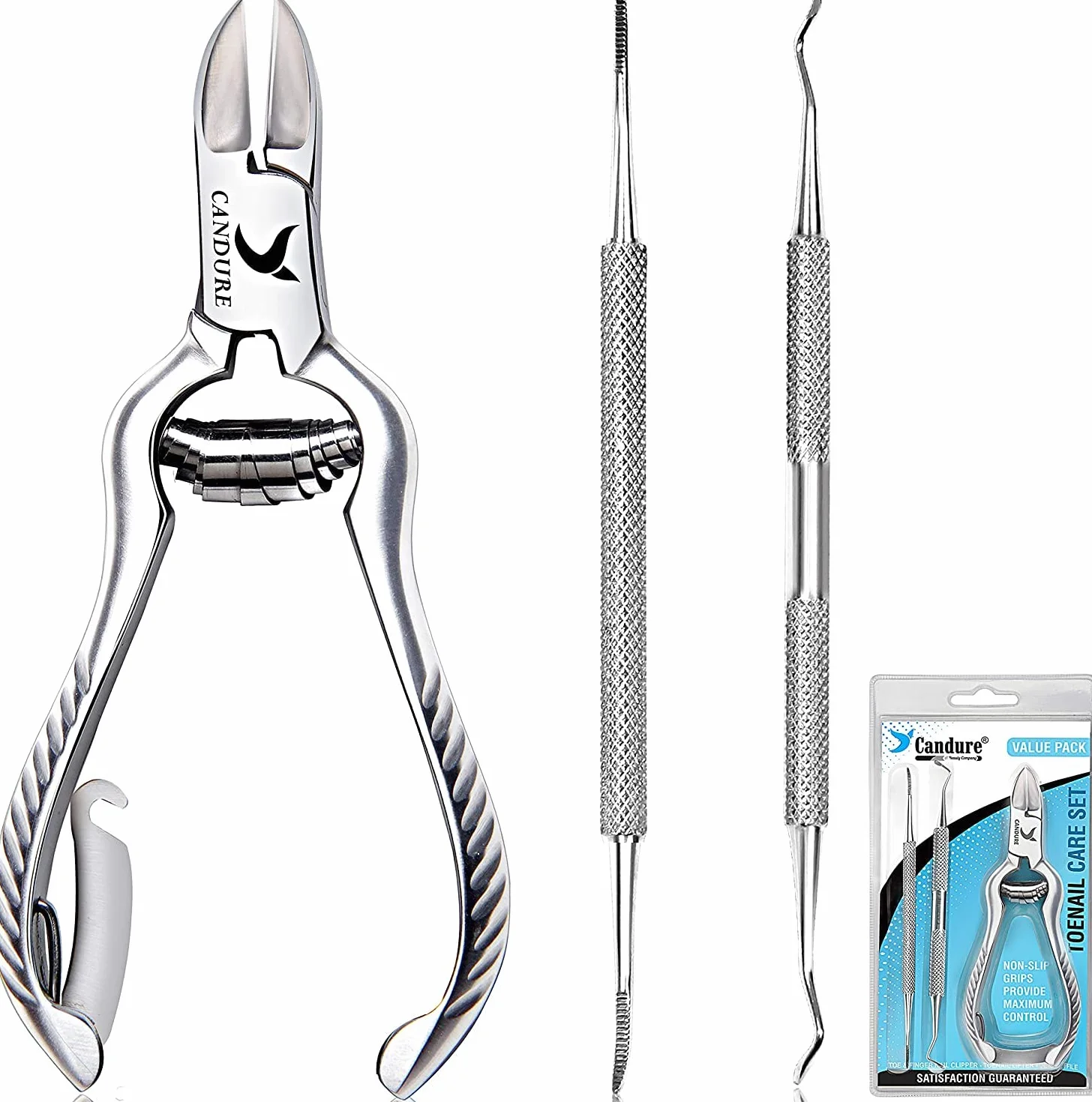 Candure Professionale Tagliaunghie Tronchesino per Unghie Spesse e Incarnite - Manicure Pedicure Attrezzi con Tronchesi, Sollevatore Unghie e Lima