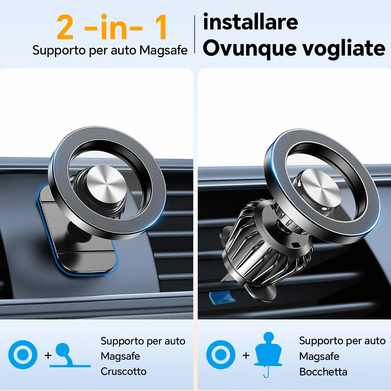 Coolpow Porta Cellulare Auto Magsafe 20 Potente Magnetico 360° Supporto Telefono Cruscotto Presa d'Aria Compatibile iPhone 17 Nero