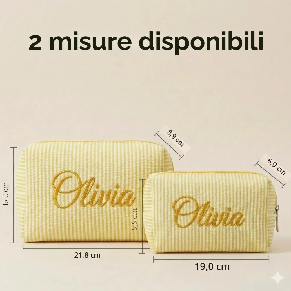 Personalizzato Ricamato Seersucker Makeup Bag, Sacchetto Cosmetico a Righe, Borsa da Toilette Leggera di Viaggio Grande Capacità