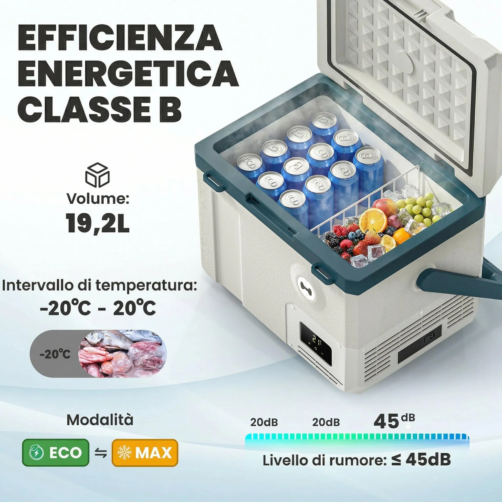 Outsunny Frigorifero Portatile 19L con Compressore, Mini Frigo Elettrico Anti-Shock, APP Bluetooth, 12V/24V/240V, -20°C a 20°C