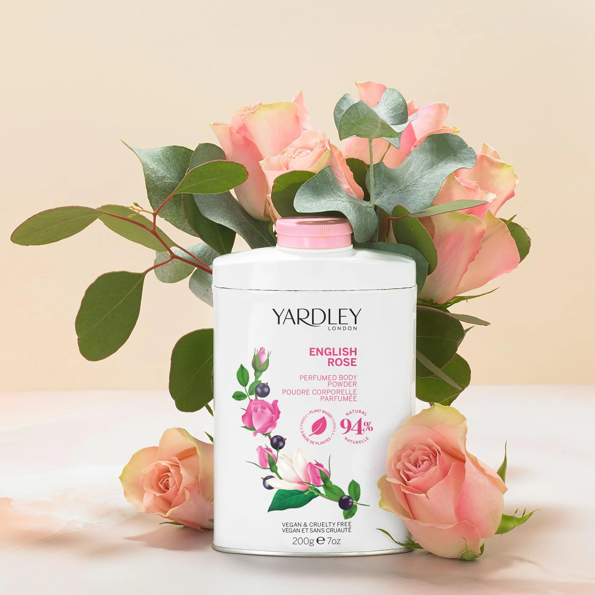 Yardley London Polvere per il Corpo Profumata alla Rosa Inglese, Talco per Donne per Aiutare con il Controllo Degli Odori e Sfregamenti, Polvere per Spolverare alla Rosa Inglese 200g