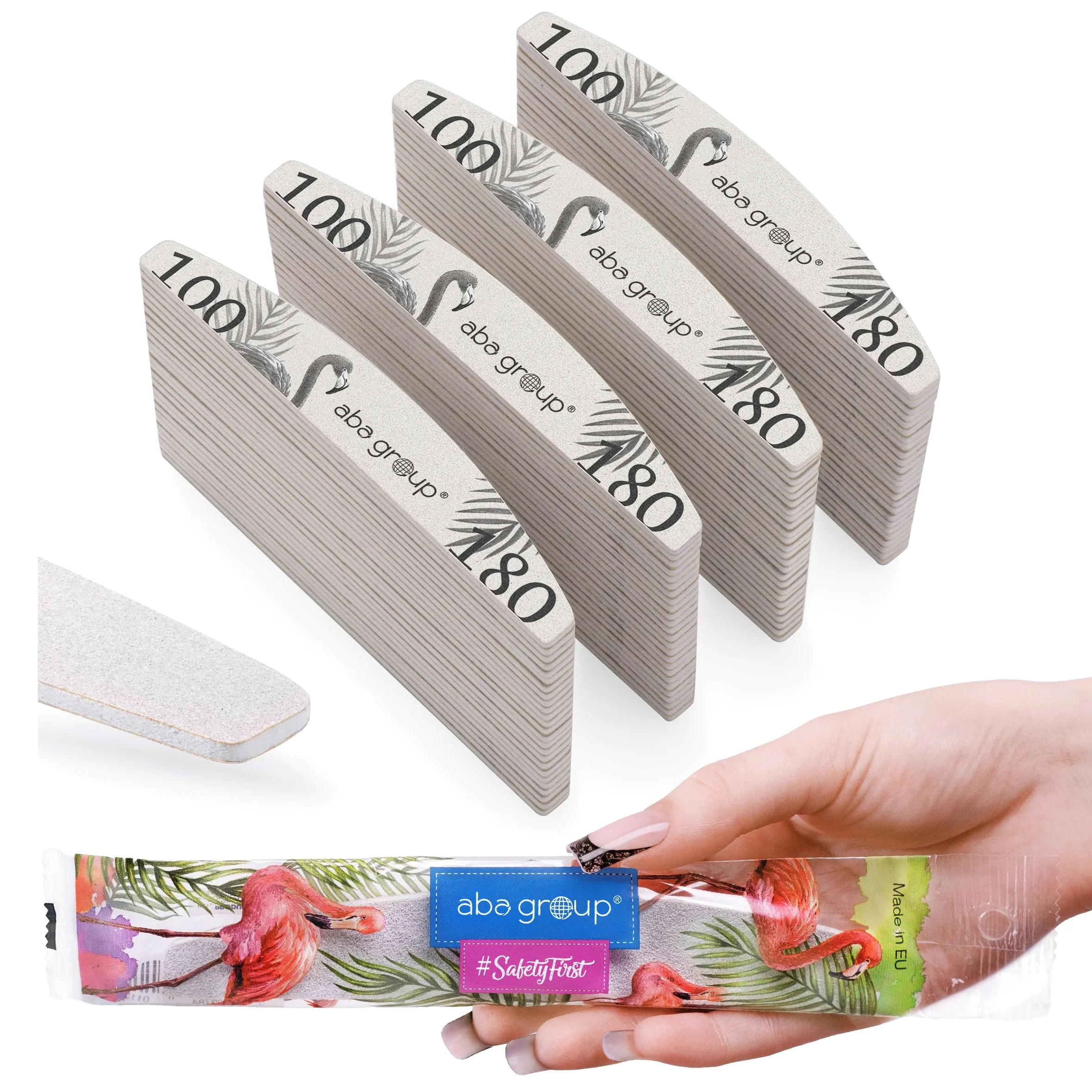 Aba Group 100 lima professionale per unghie a mezzaluna fenicottero Safe Pack 100/180 Slim, resistente, monouso, set di lime per unghie di buona qualità, prodotto in UE