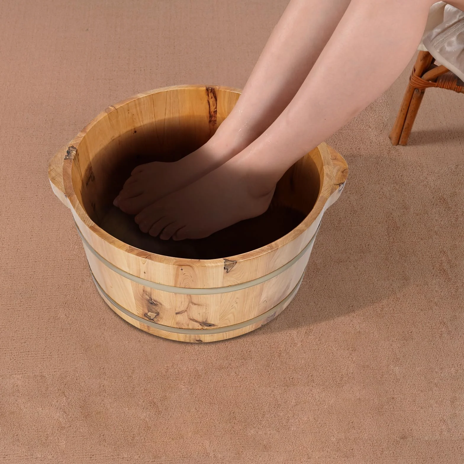 Vasca da bagno per piedi in legno di cipresso di alta qualità, spazio sufficiente (38 x 38 x 20 cm), per famiglia, pediluvio dei piedi, colore legno