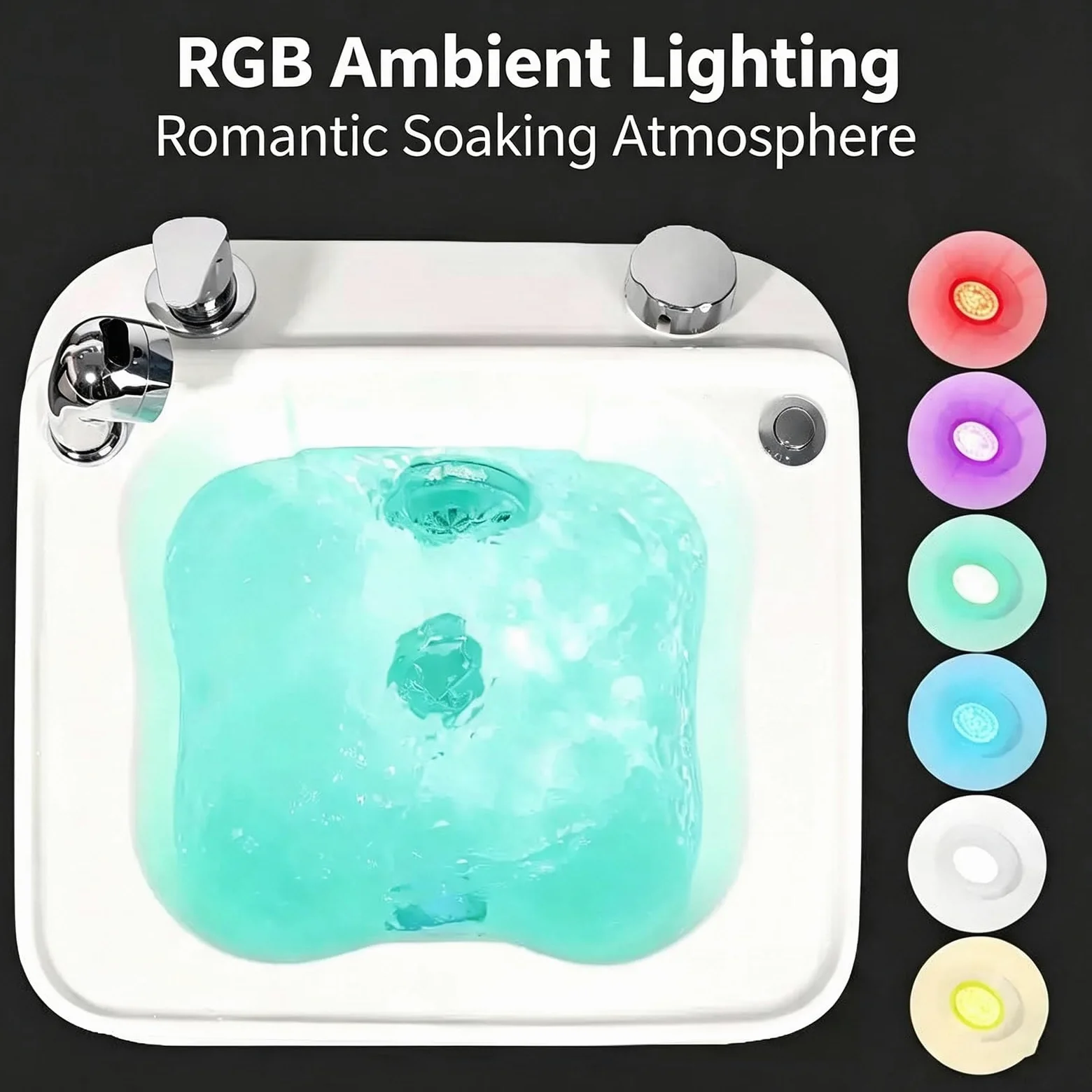 Massaggiatore for Pediluvio, Mobile con Rotelle Silenziose | Idromassaggio A Bolle, Illuminazione Ambientale RGB Integrata, Struttura In Acrilico Senza Cuciture