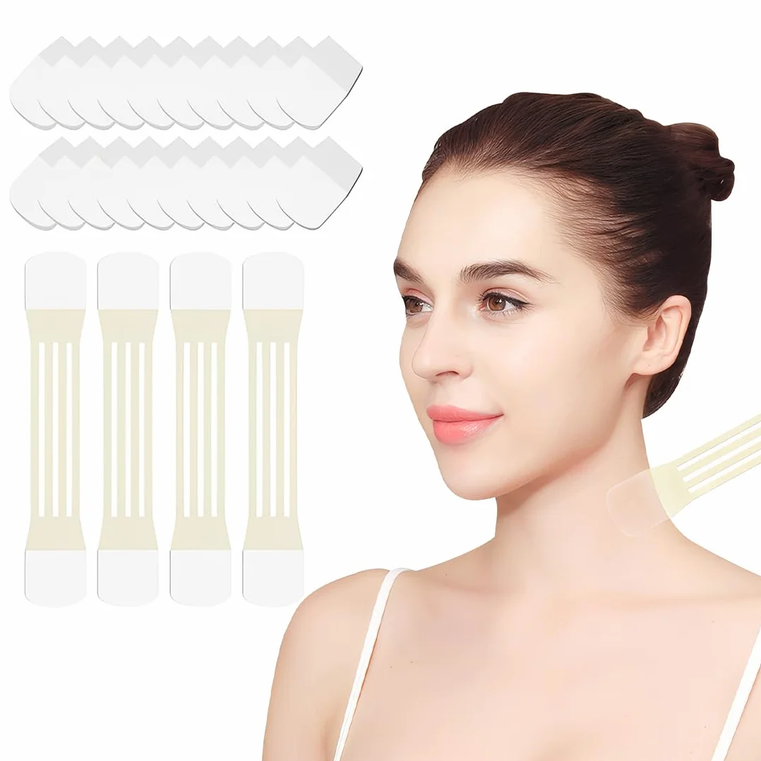 GXGM fascia lifting viso, Cerotti Lifting Collo,Anti-Doppio Mento, Nastro Per Viso,Contro Le Rughe Del Collo, Che Rassodano E Levigano La Pelle,Confezione Da 4 + 20 Patch