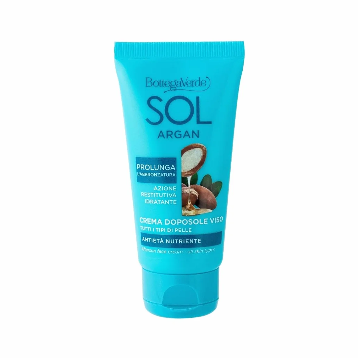 Bottega Verde - SOL Argan, Crema Viso Doposole, 50 ml, Antietà Nutriente, Prolunga l’Abbronzatura, Idrata e Dona Sollievo, con Olio di Argan e Collagene Vegetale, Per Tutti i Tipi di Pelle