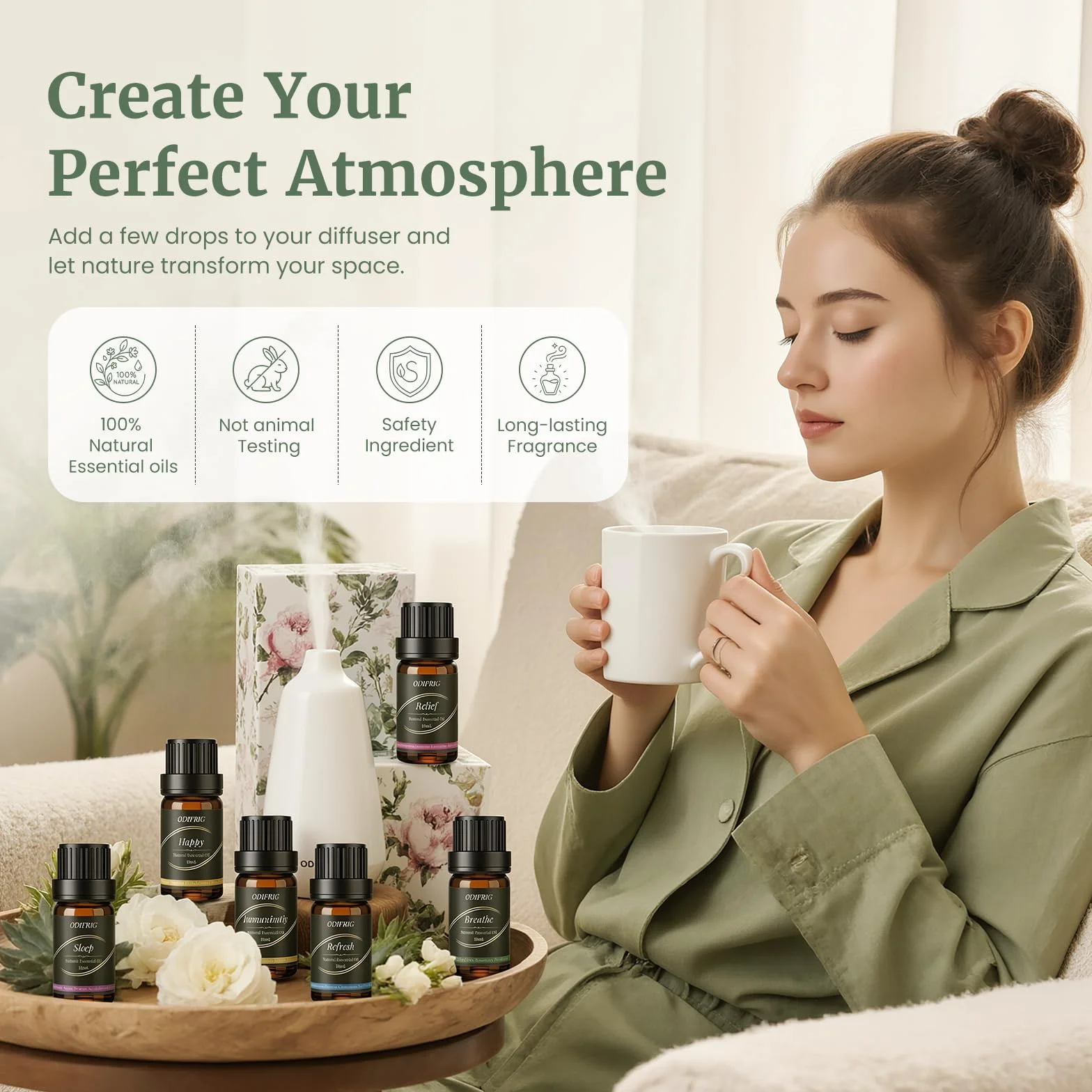 Oli Essenziali per Diffusore 6x10ml, Set Aromaterapia Relax Sonno Anti Stress